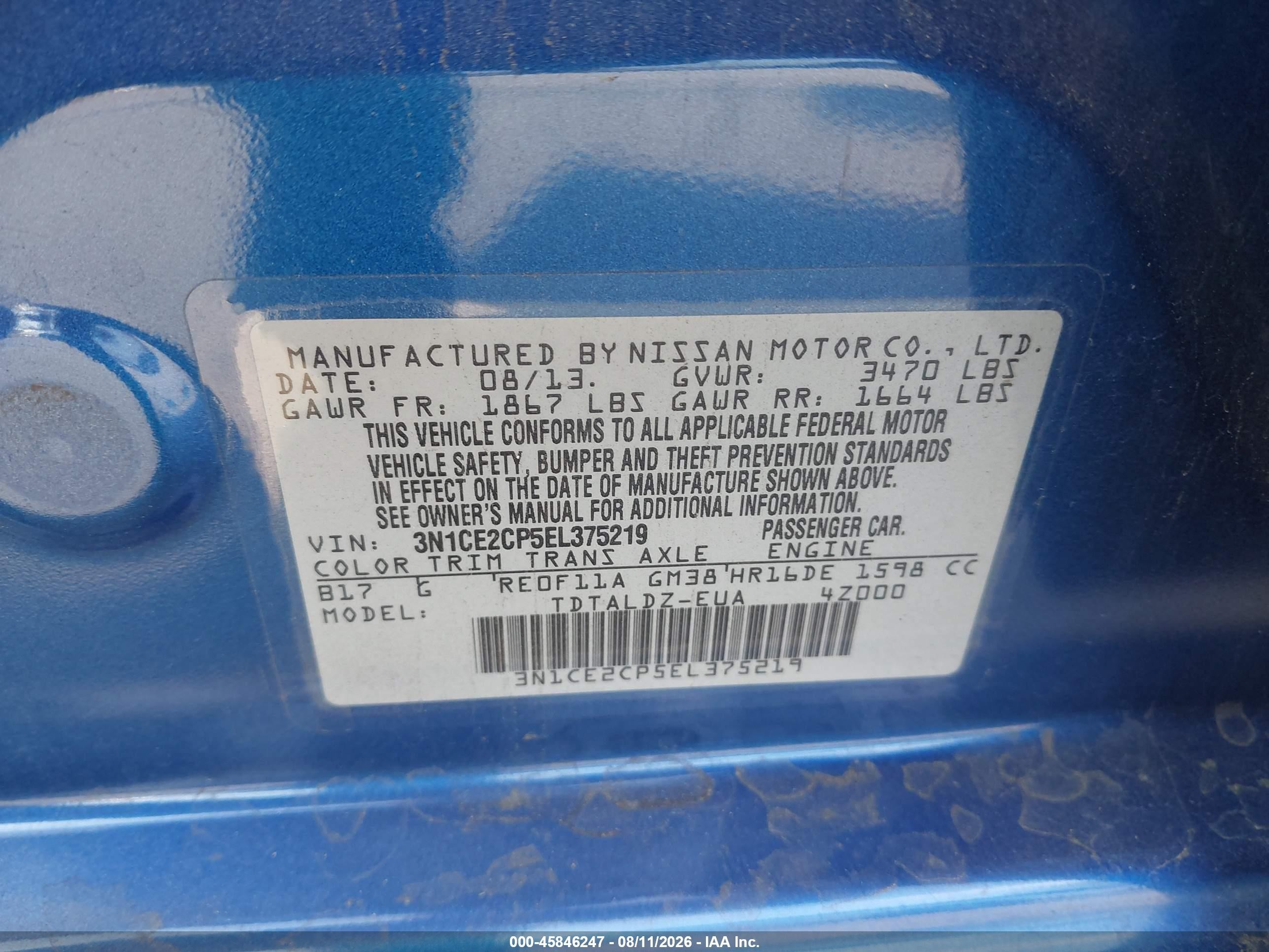 2014 Nissan Versa Note Sv Синий vin: 3N1CE2CP5EL375219