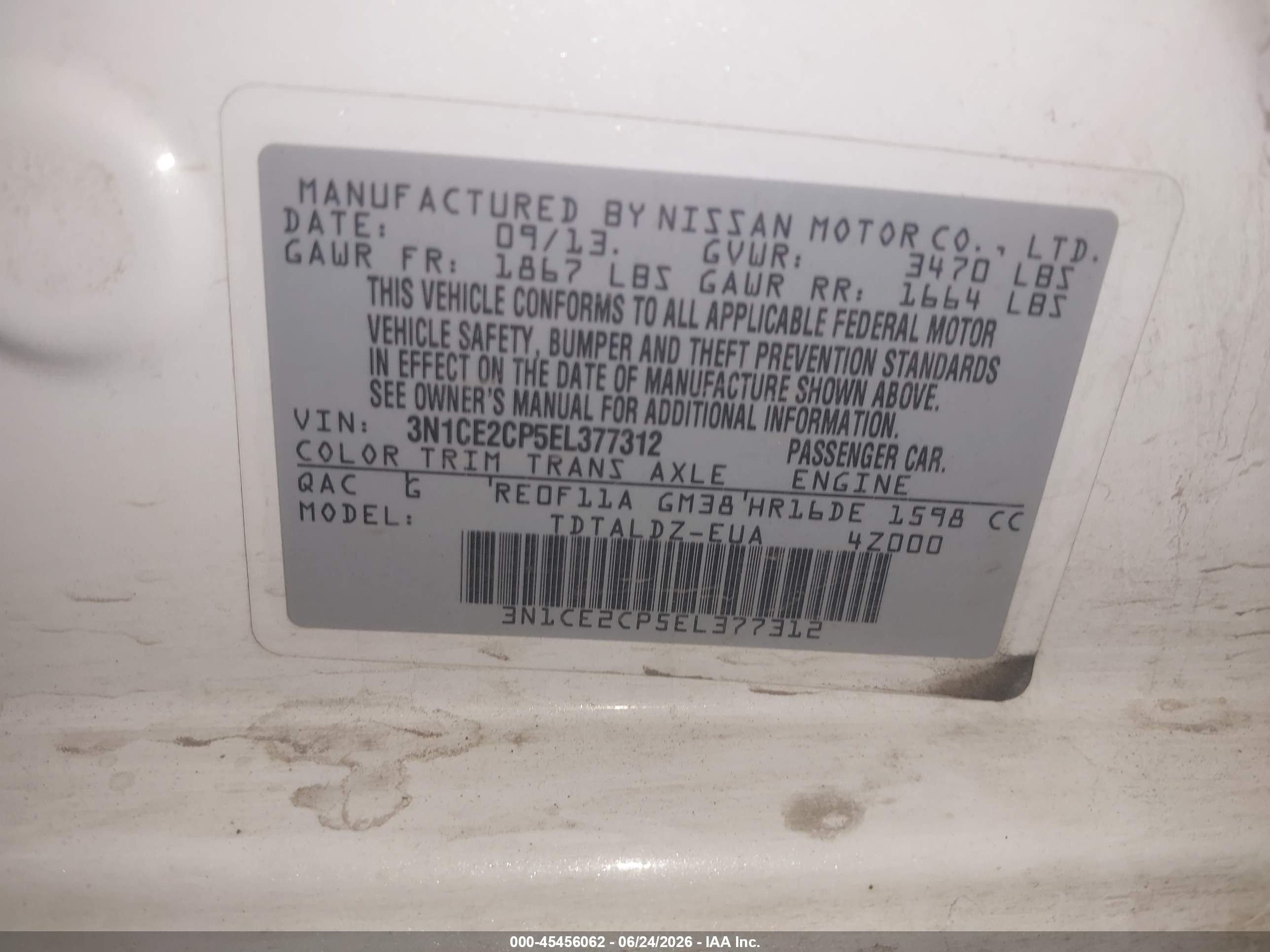 2014 Nissan Versa Note Sv White vin: 3N1CE2CP5EL377312