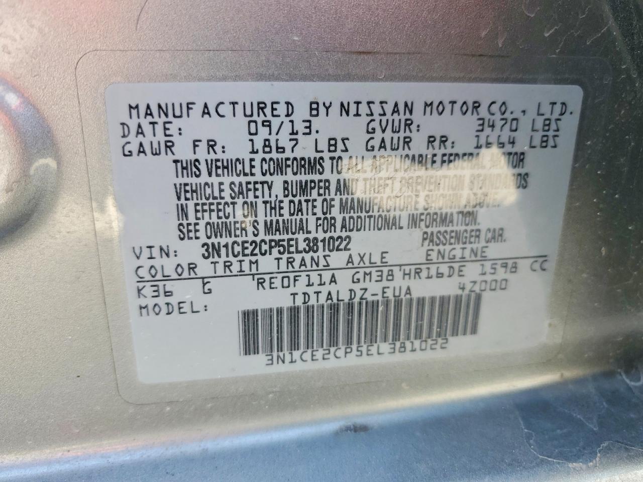 2014 Nissan Versa Note S Gray vin: 3N1CE2CP5EL381022