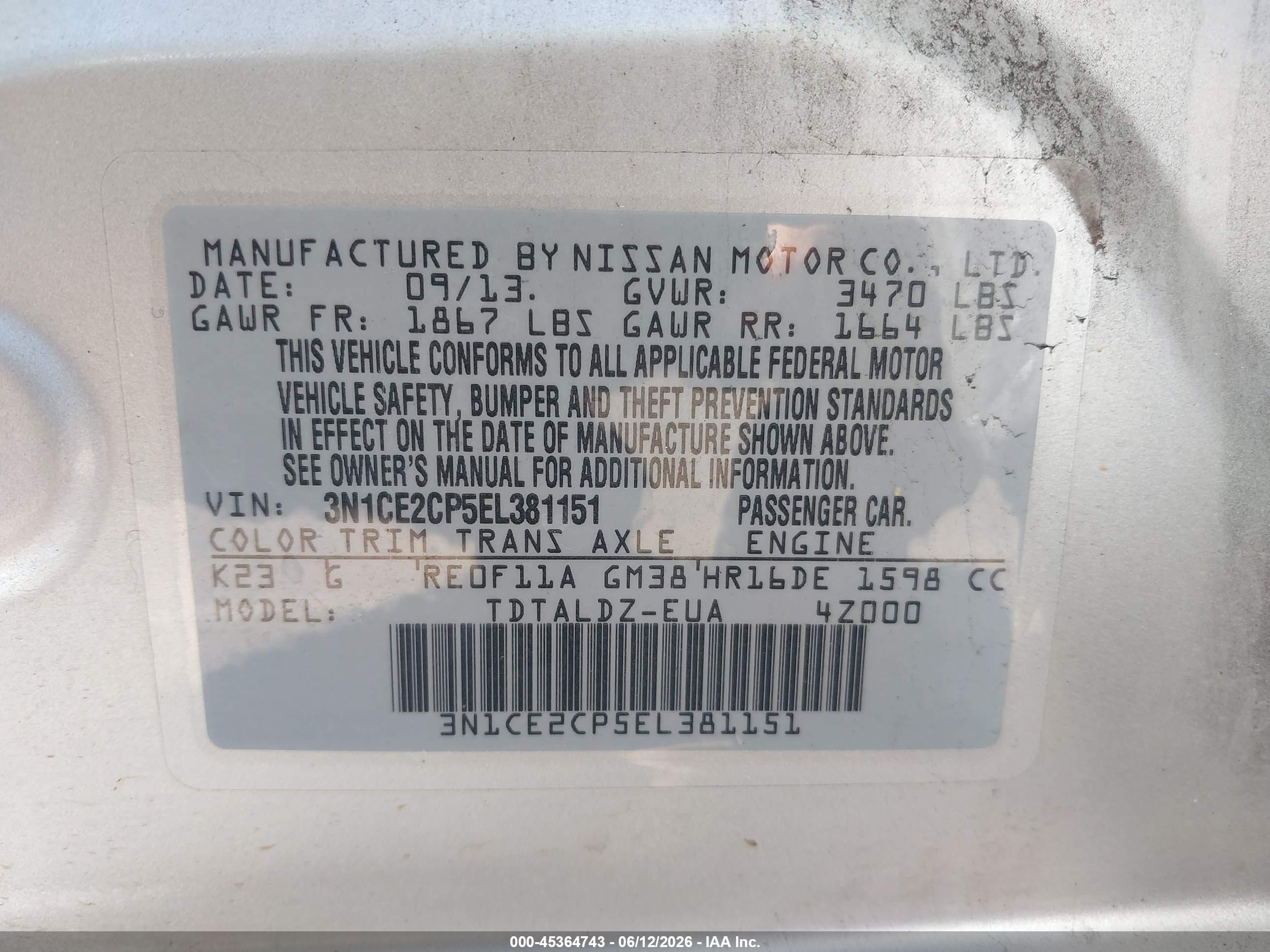 2014 Nissan Versa Note Sv Silver vin: 3N1CE2CP5EL381151