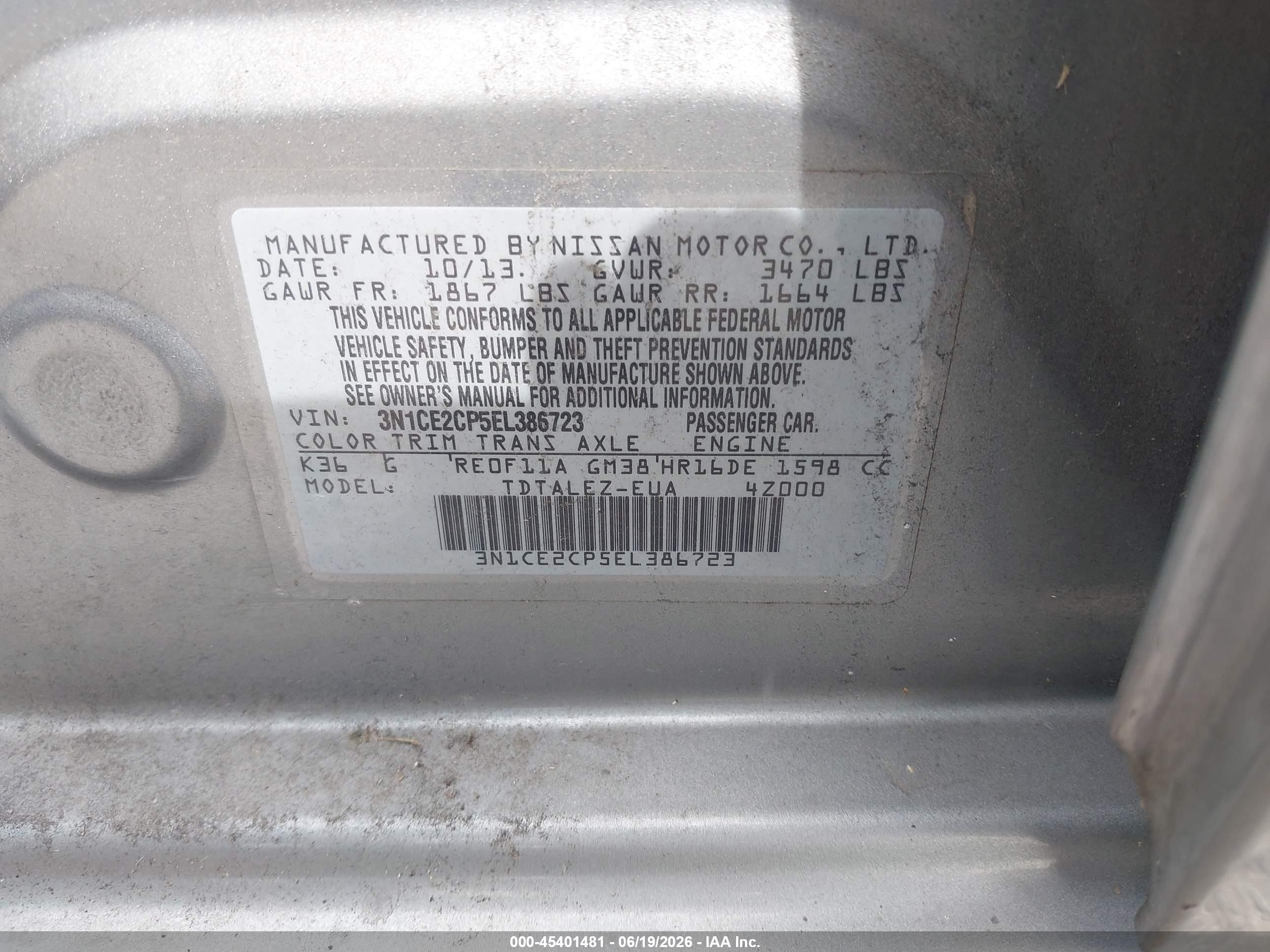 2014 Nissan Versa Note Sv Gray vin: 3N1CE2CP5EL386723
