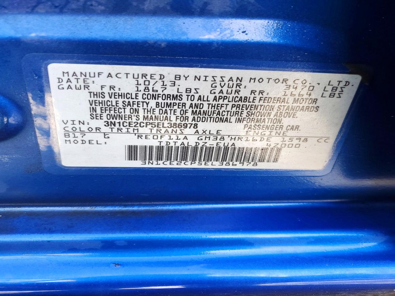 2014 Nissan Versa Note Sv Blue vin: 3N1CE2CP5EL386978