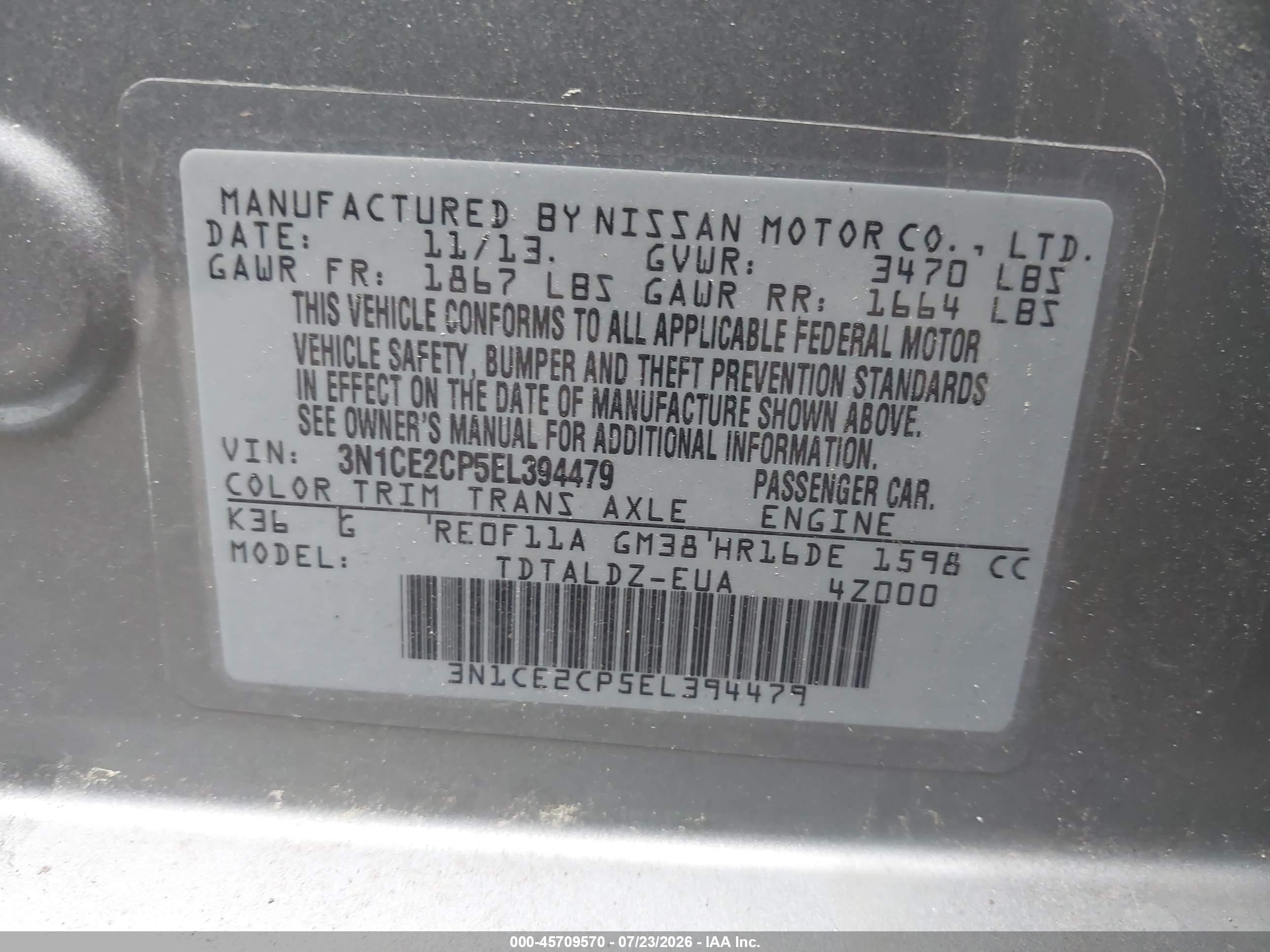 2014 Nissan Versa Note Sv Silver vin: 3N1CE2CP5EL394479