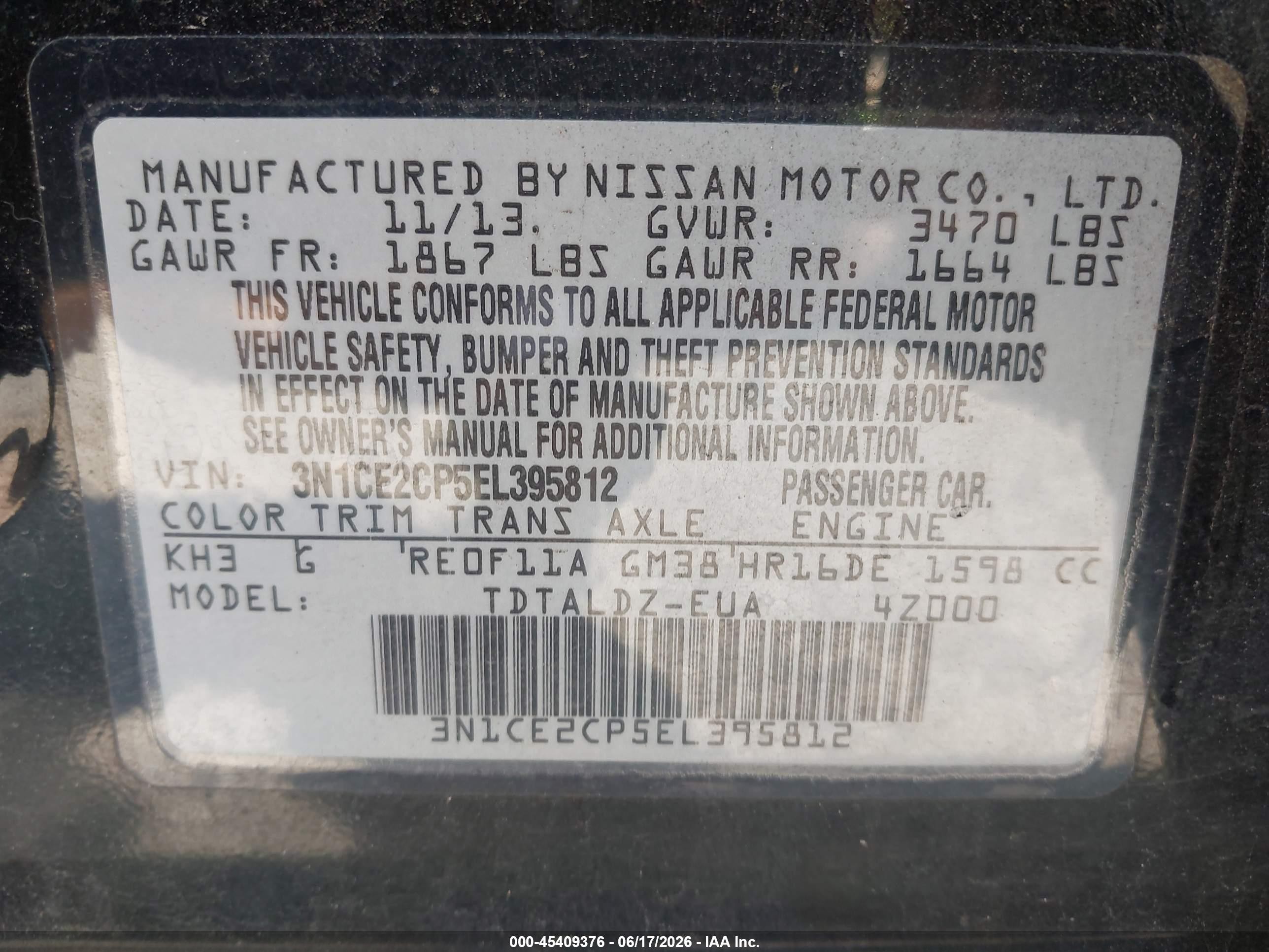 2014 Nissan Versa Note Sv Black vin: 3N1CE2CP5EL395812