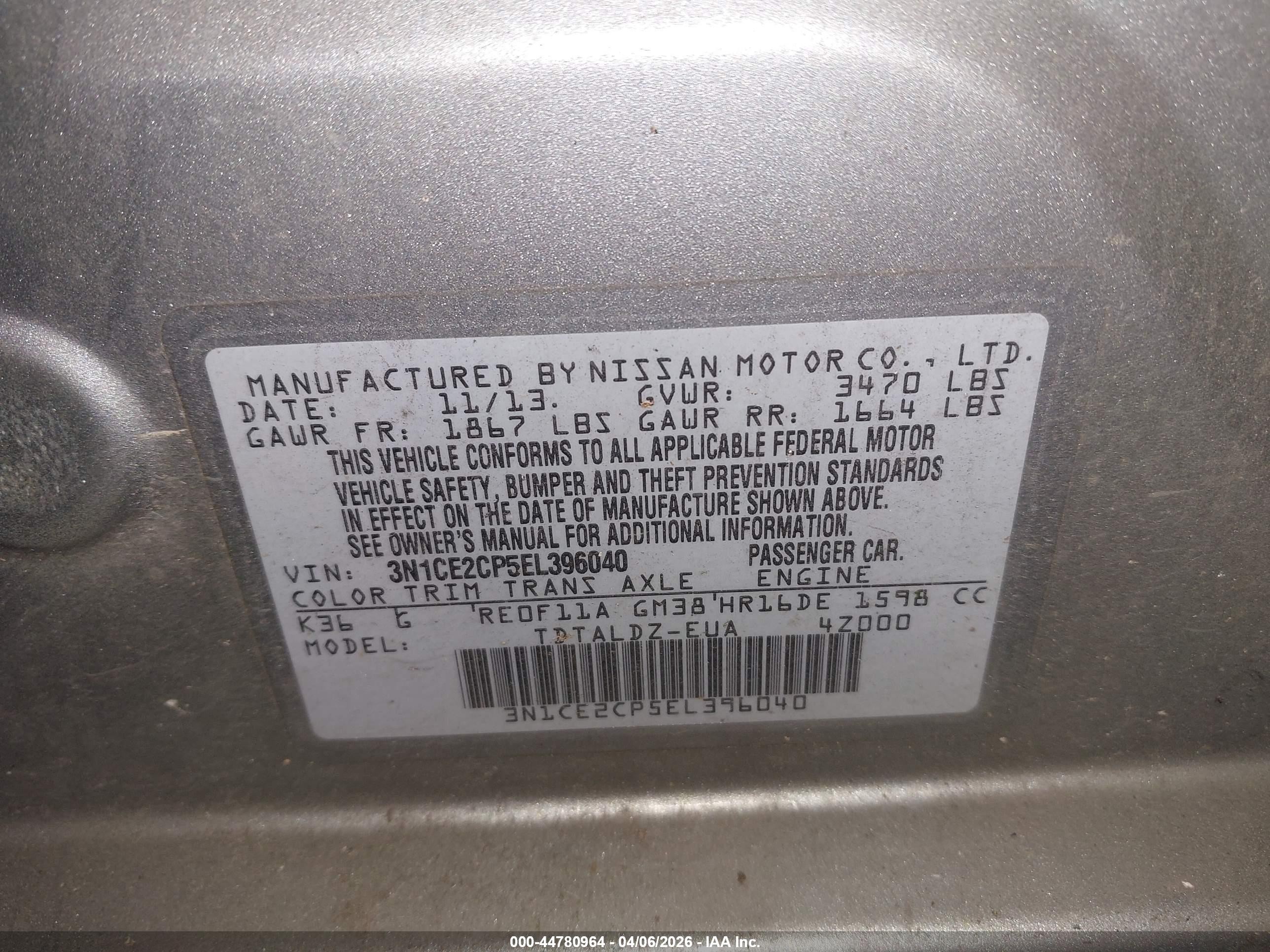 2014 Nissan Versa Note Sv Silver vin: 3N1CE2CP5EL396040