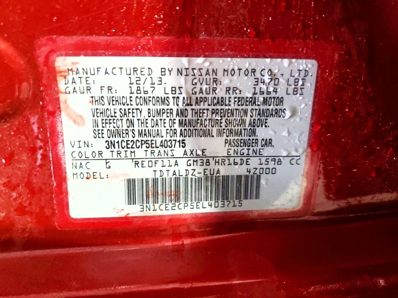 2014 Nissan Versa Note Sv Red vin: 3N1CE2CP5EL403715