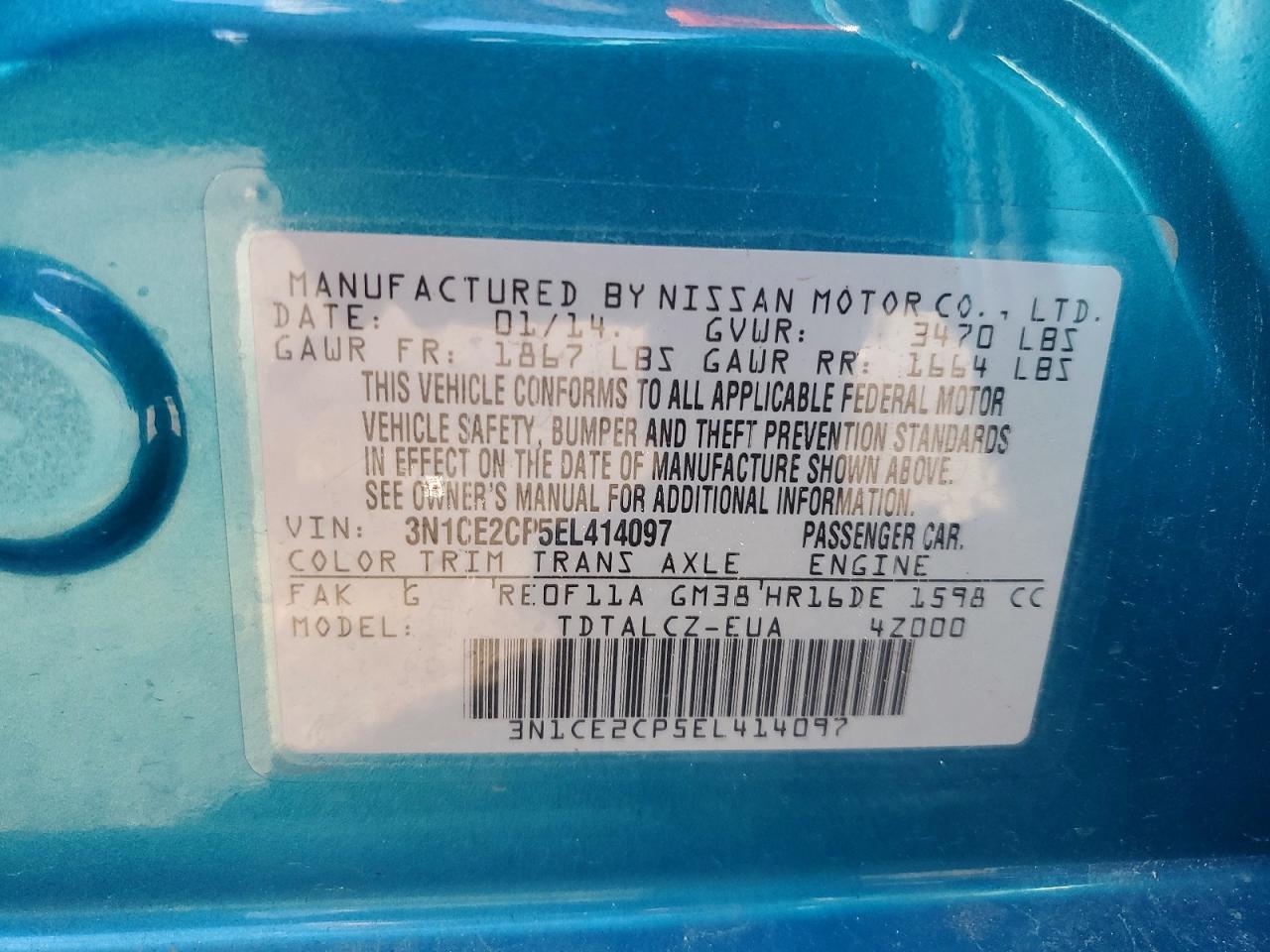 2014 Nissan Versa Note S Plus Синий vin: 3N1CE2CP5EL414097