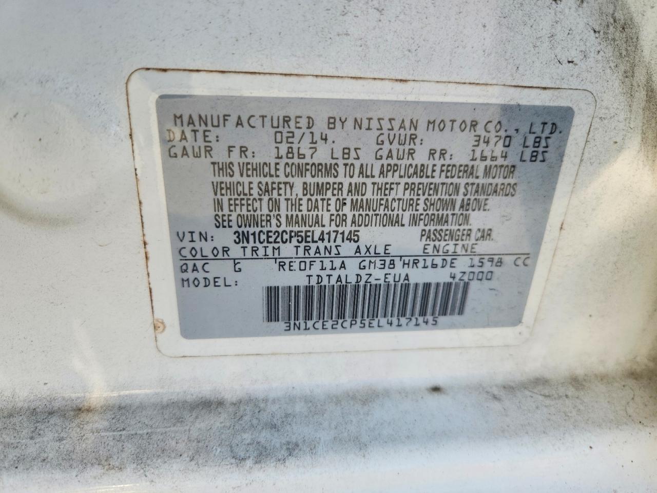 2014 Nissan Versa Note Sv Белый vin: 3N1CE2CP5EL417145