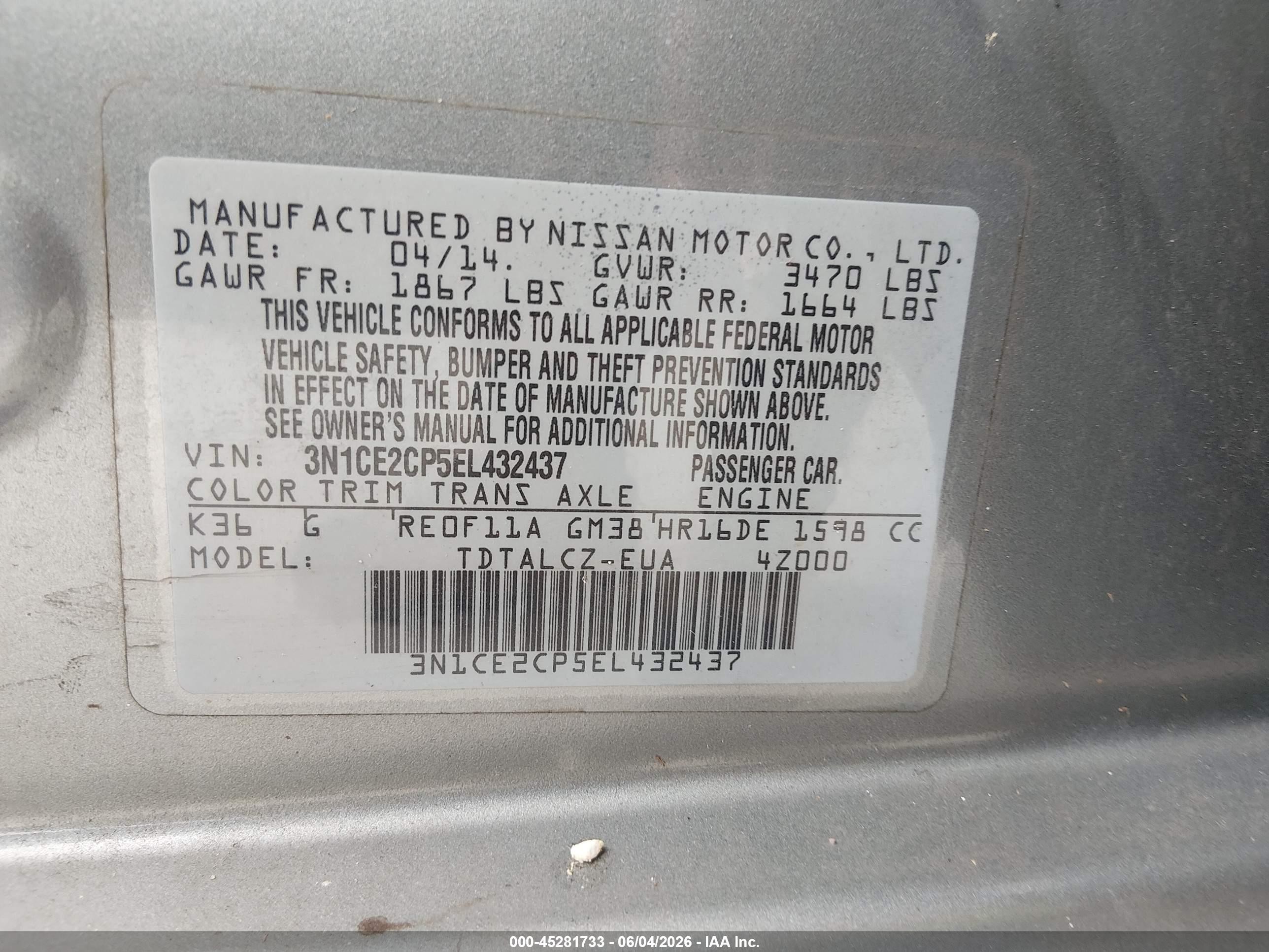 2014 Nissan Versa Note S Plus Gray vin: 3N1CE2CP5EL432437