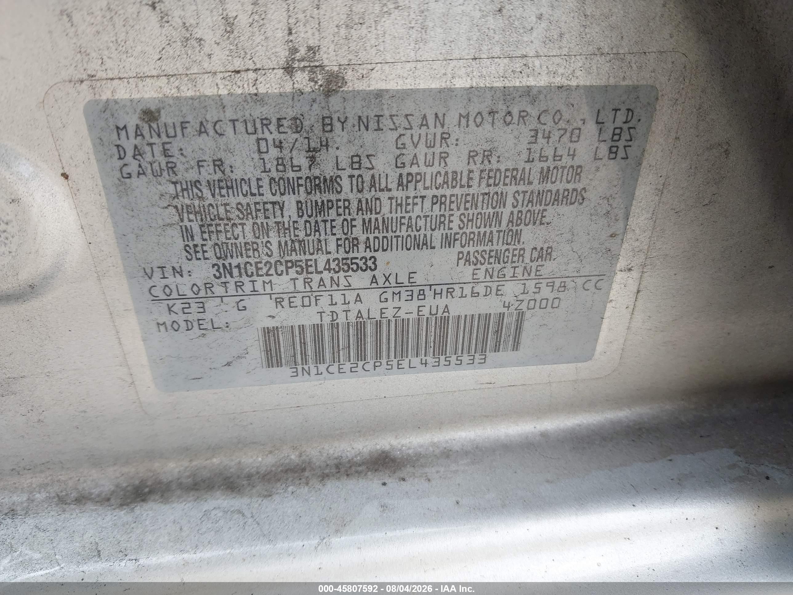 2014 Nissan Versa Note Sv Silver vin: 3N1CE2CP5EL435533