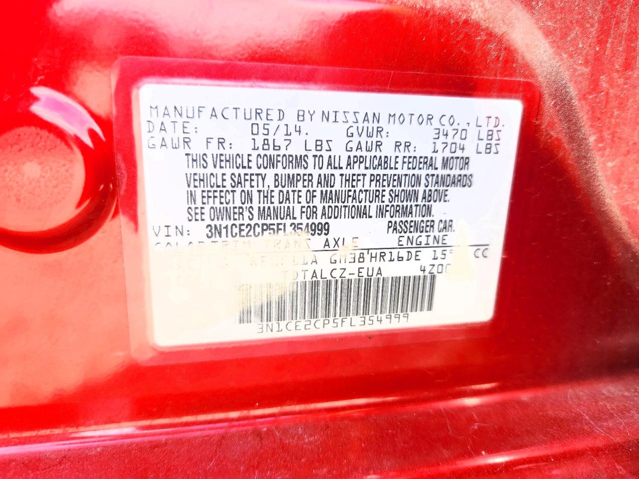2015 Nissan Versa Note S Plus Red vin: 3N1CE2CP5FL354999