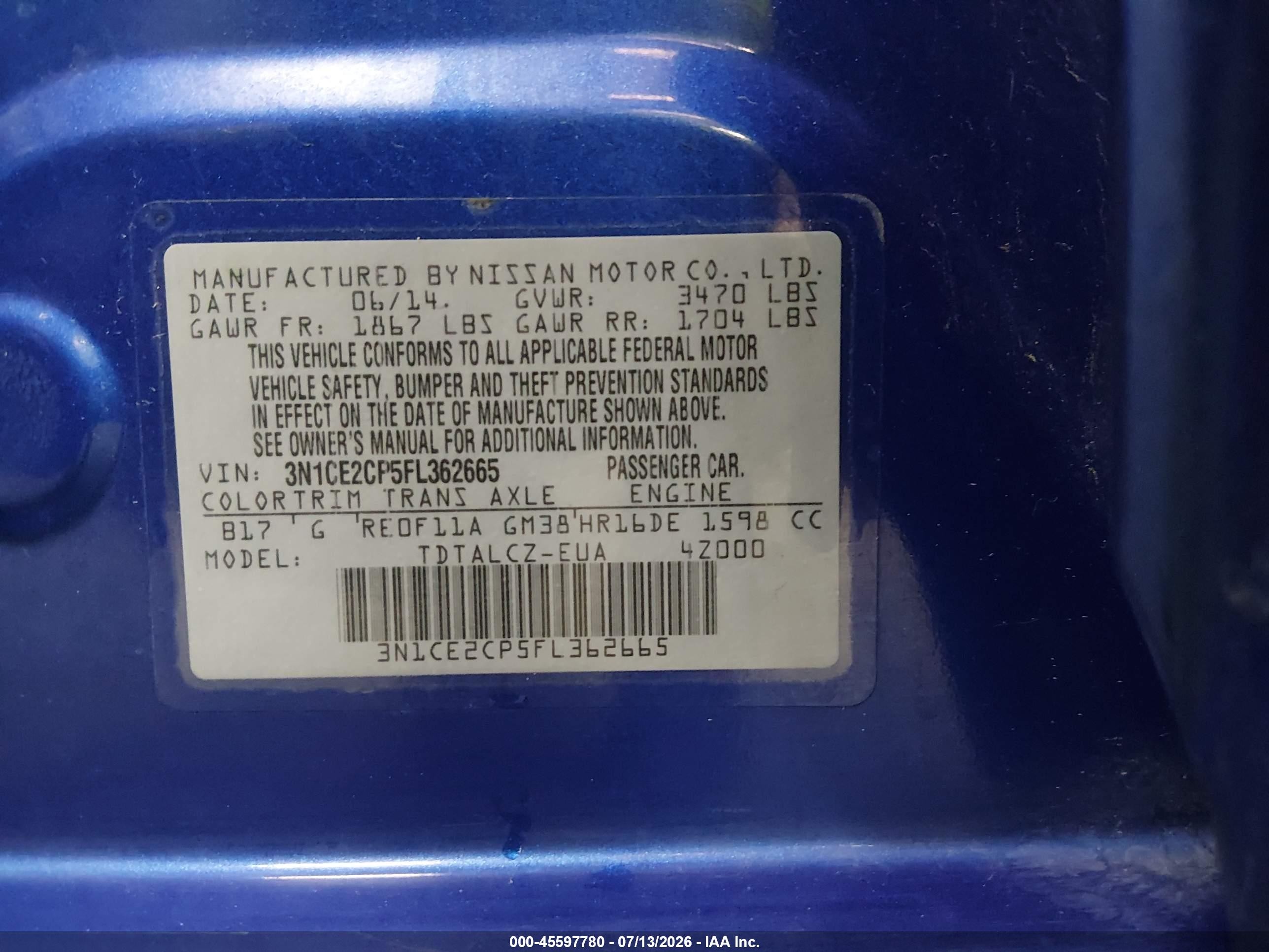 2015 Nissan Versa Note S Plus Blue vin: 3N1CE2CP5FL362665