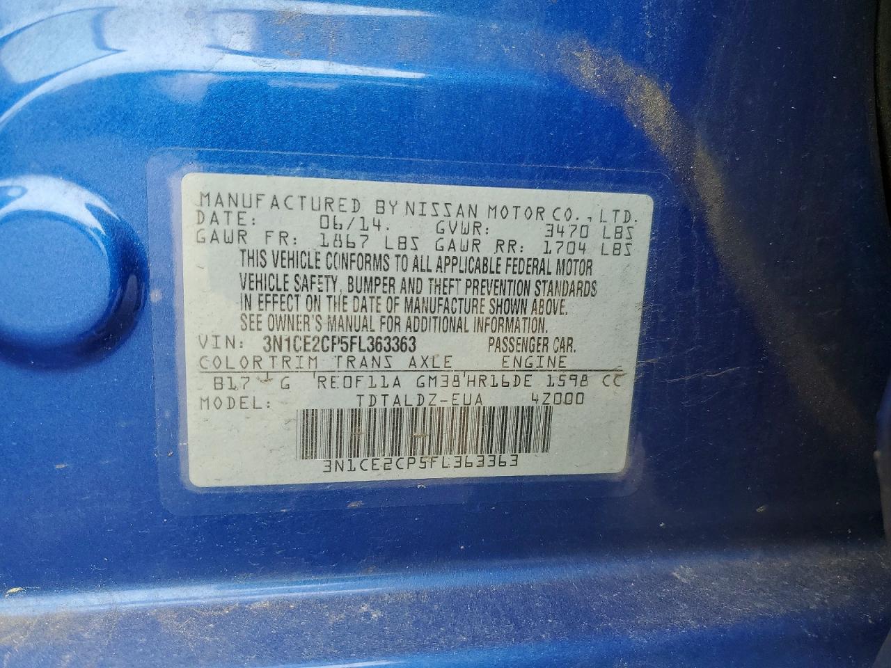 2015 Nissan Versa Note Sv Blue vin: 3N1CE2CP5FL363363