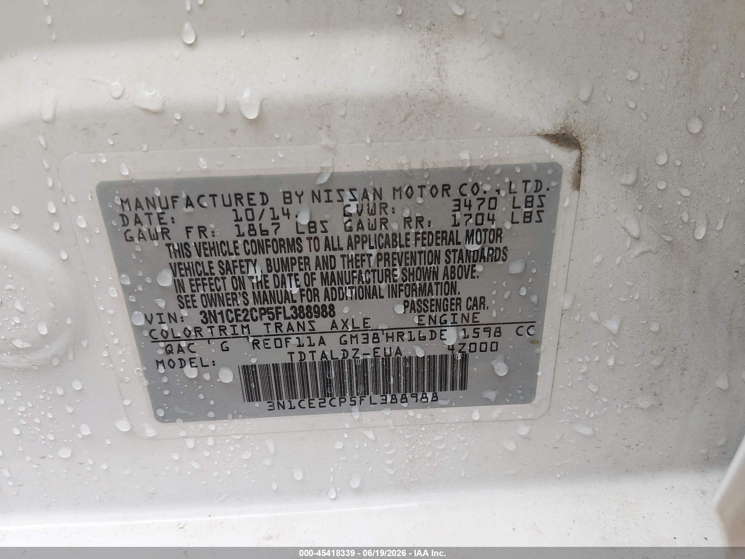 2015 Nissan Versa Note Sv White vin: 3N1CE2CP5FL388988