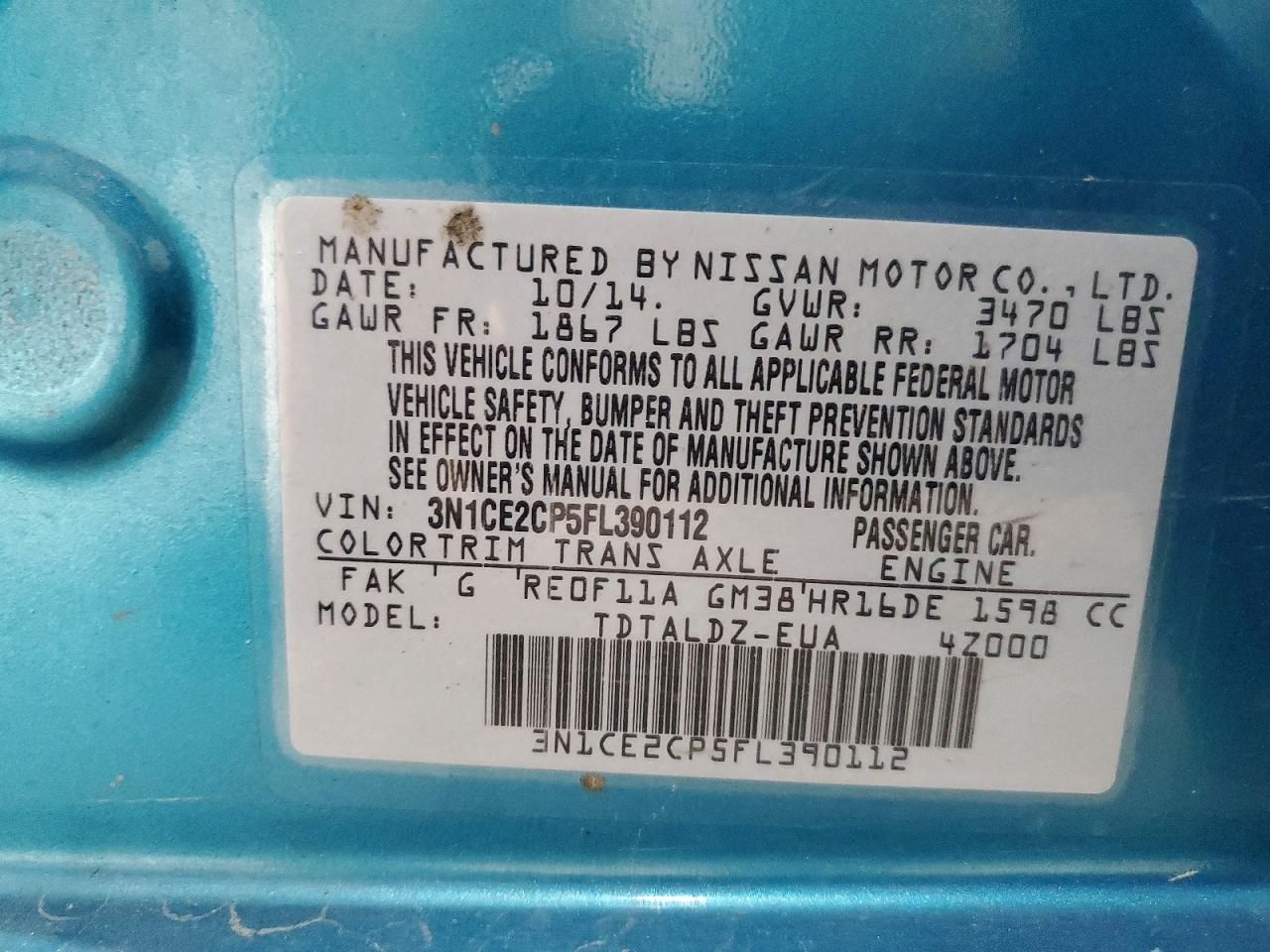 2015 Nissan Versa Note Sv Blue vin: 3N1CE2CP5FL390112