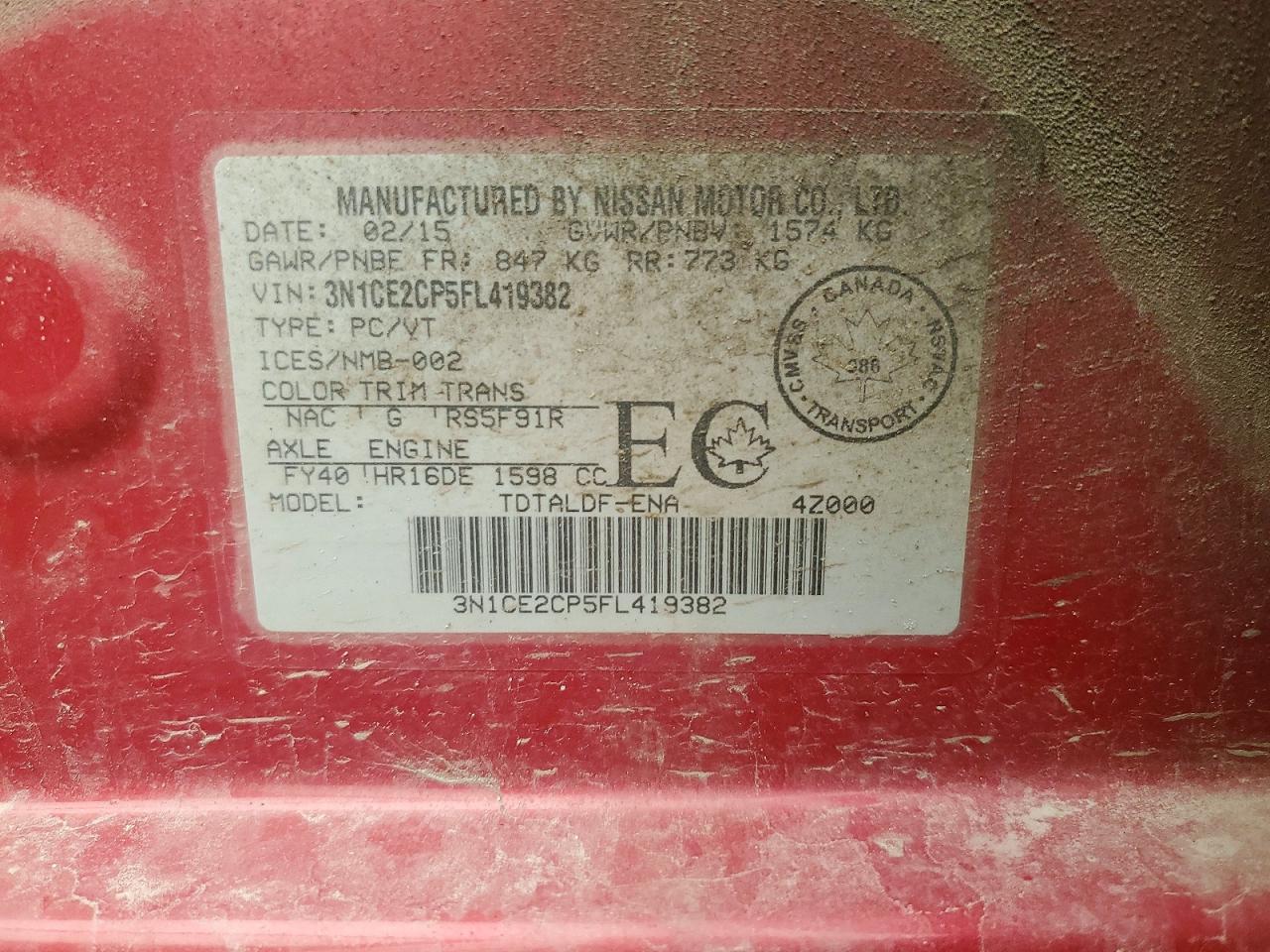 2015 Nissan Versa Note S Red vin: 3N1CE2CP5FL419382