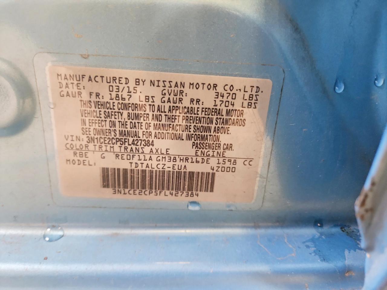 2015 Nissan Versa Note S Plus Blue vin: 3N1CE2CP5FL427384