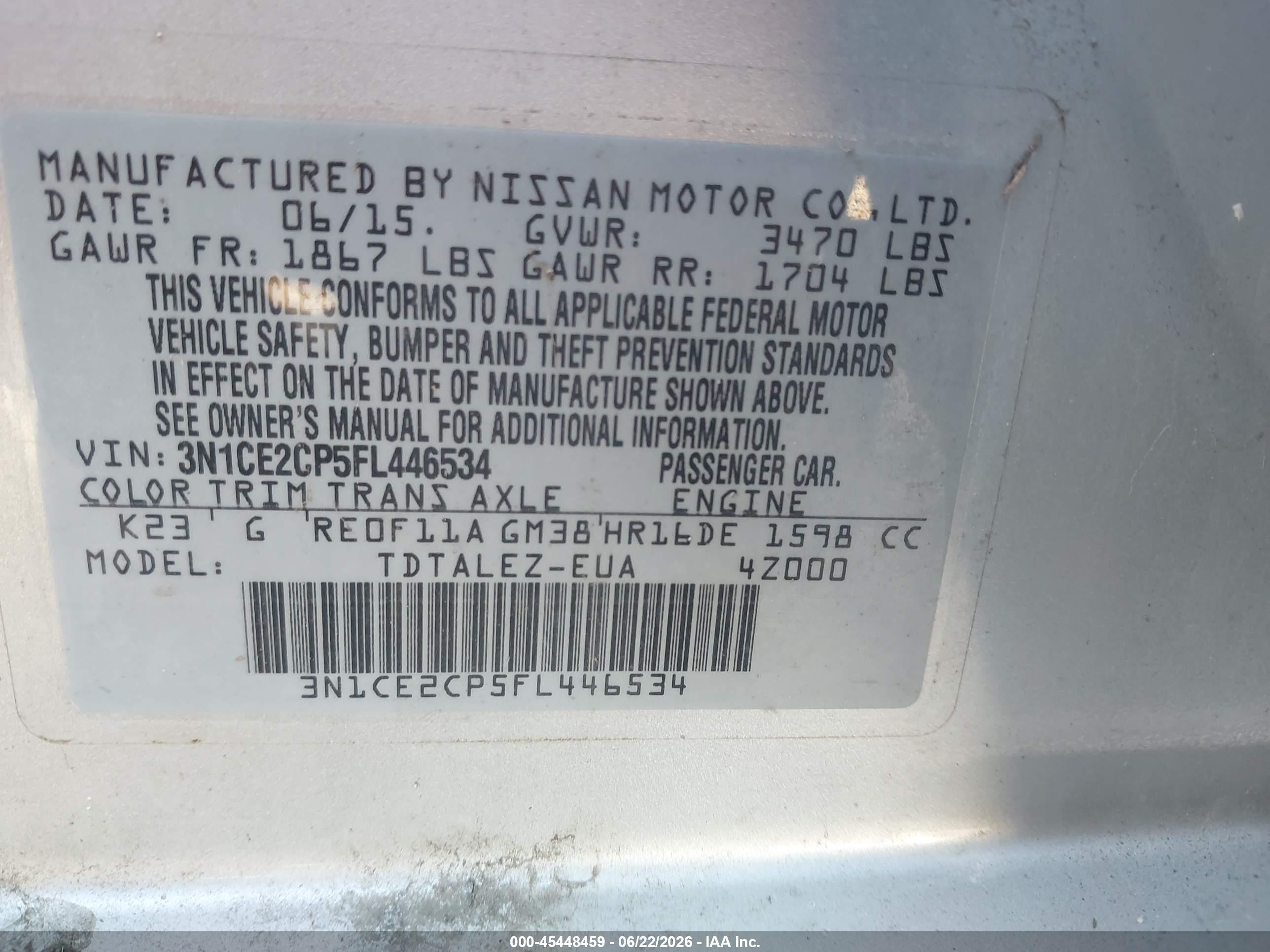 2015 Nissan Versa Note Sl Silver vin: 3N1CE2CP5FL446534