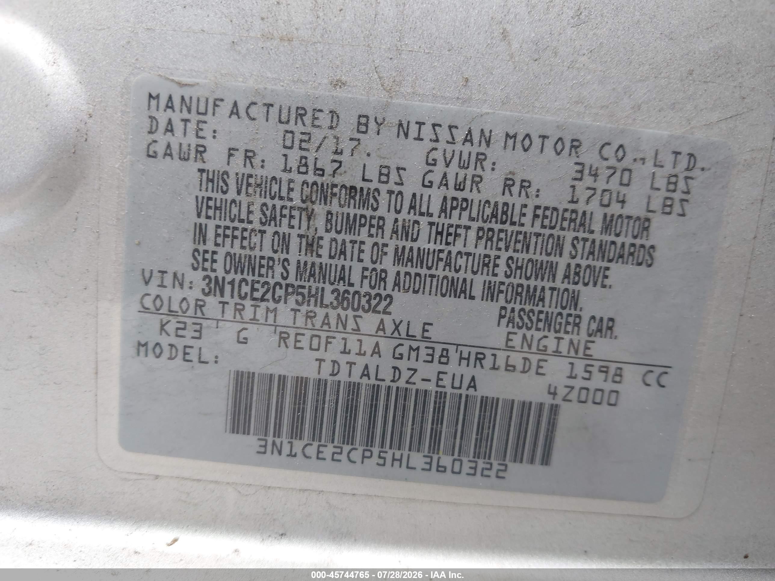 2017 Nissan Versa Note Sv Серебряный vin: 3N1CE2CP5HL360322