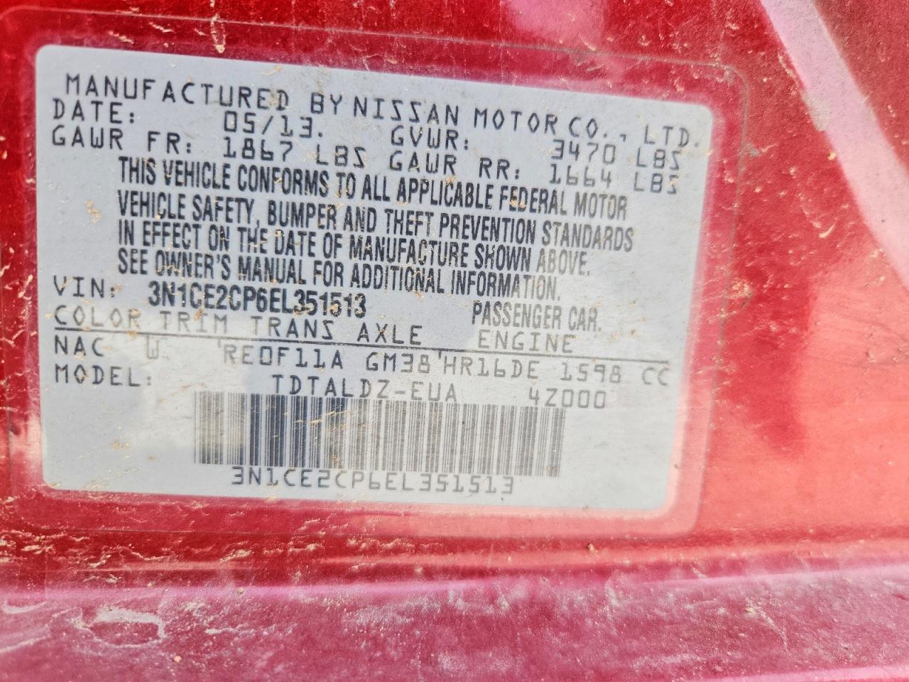 2014 Nissan Versa Note Sv Темно-бордовый vin: 3N1CE2CP6EL351513