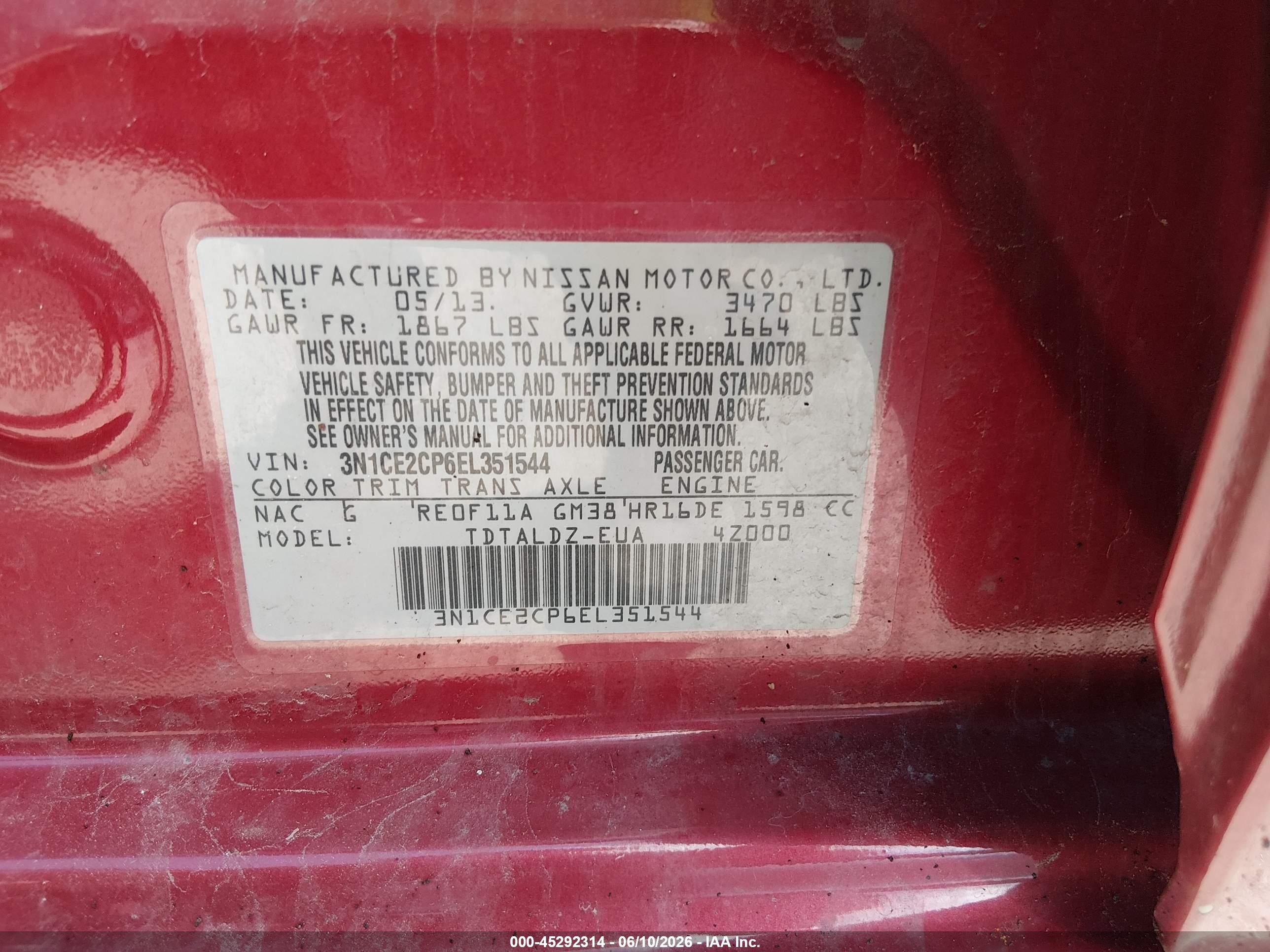 2014 Nissan Versa Note Sv Red vin: 3N1CE2CP6EL351544