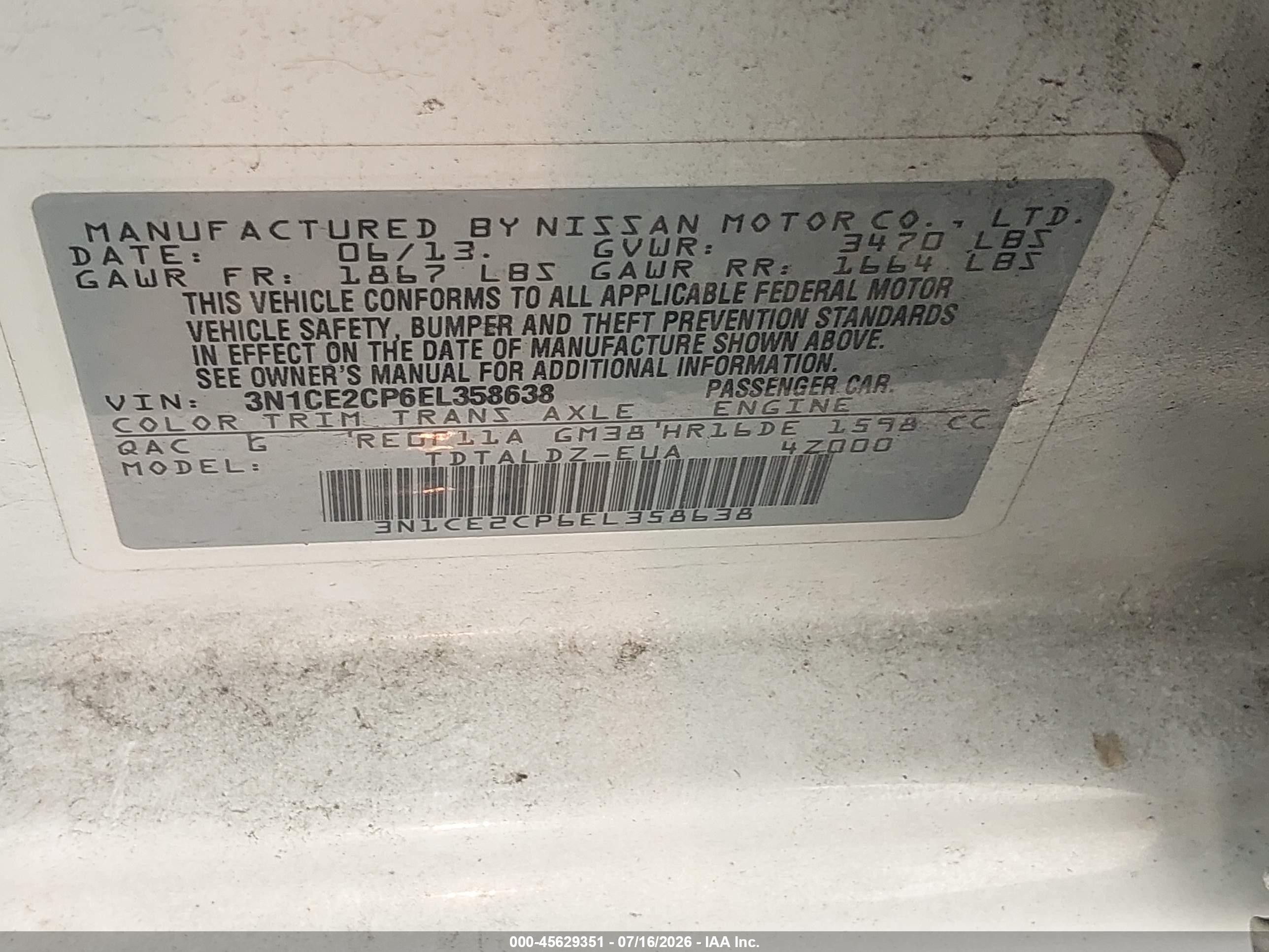 2014 Nissan Versa Note Sv White vin: 3N1CE2CP6EL358638