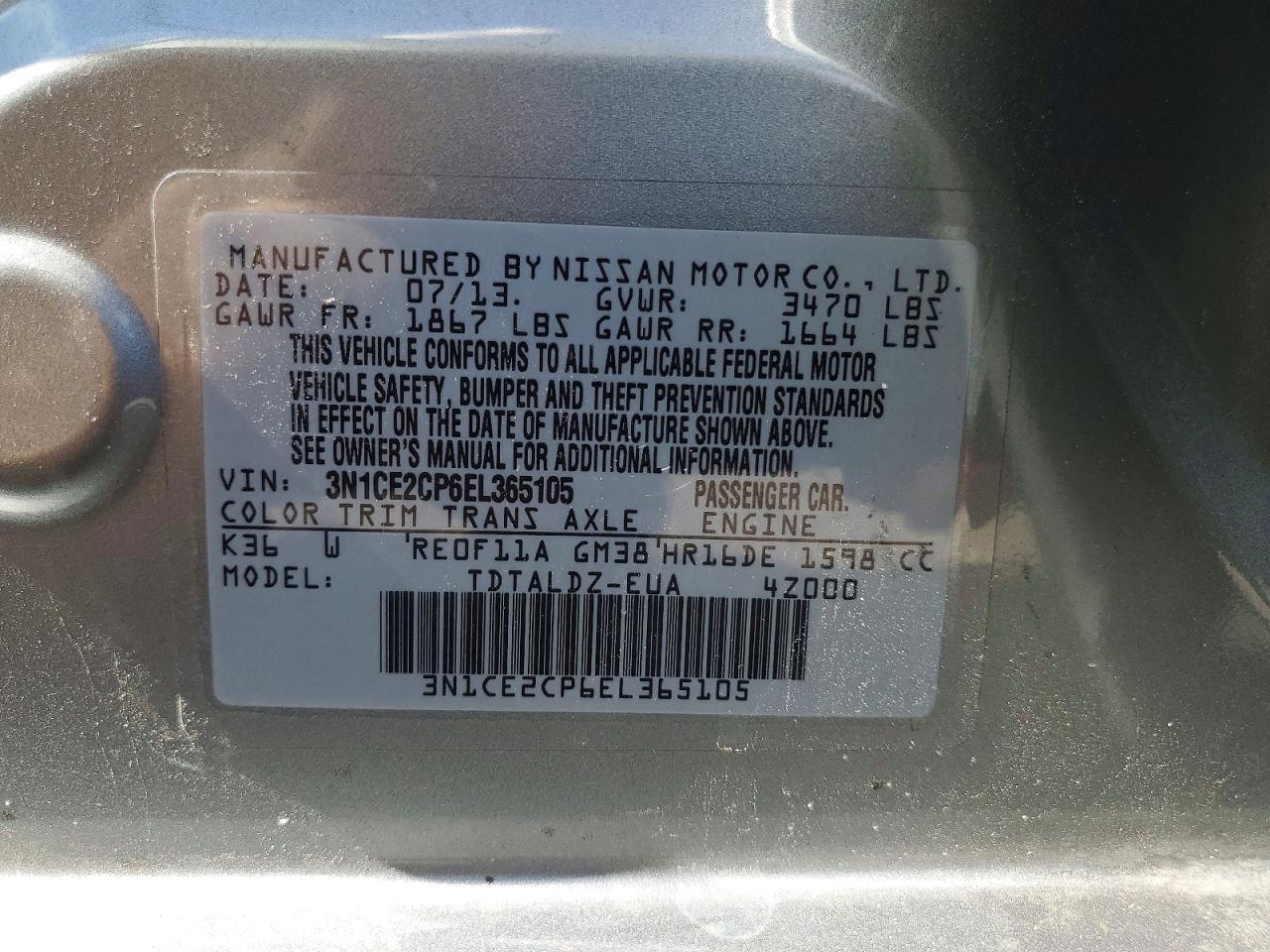 2014 Nissan Versa Note S Gray vin: 3N1CE2CP6EL365105