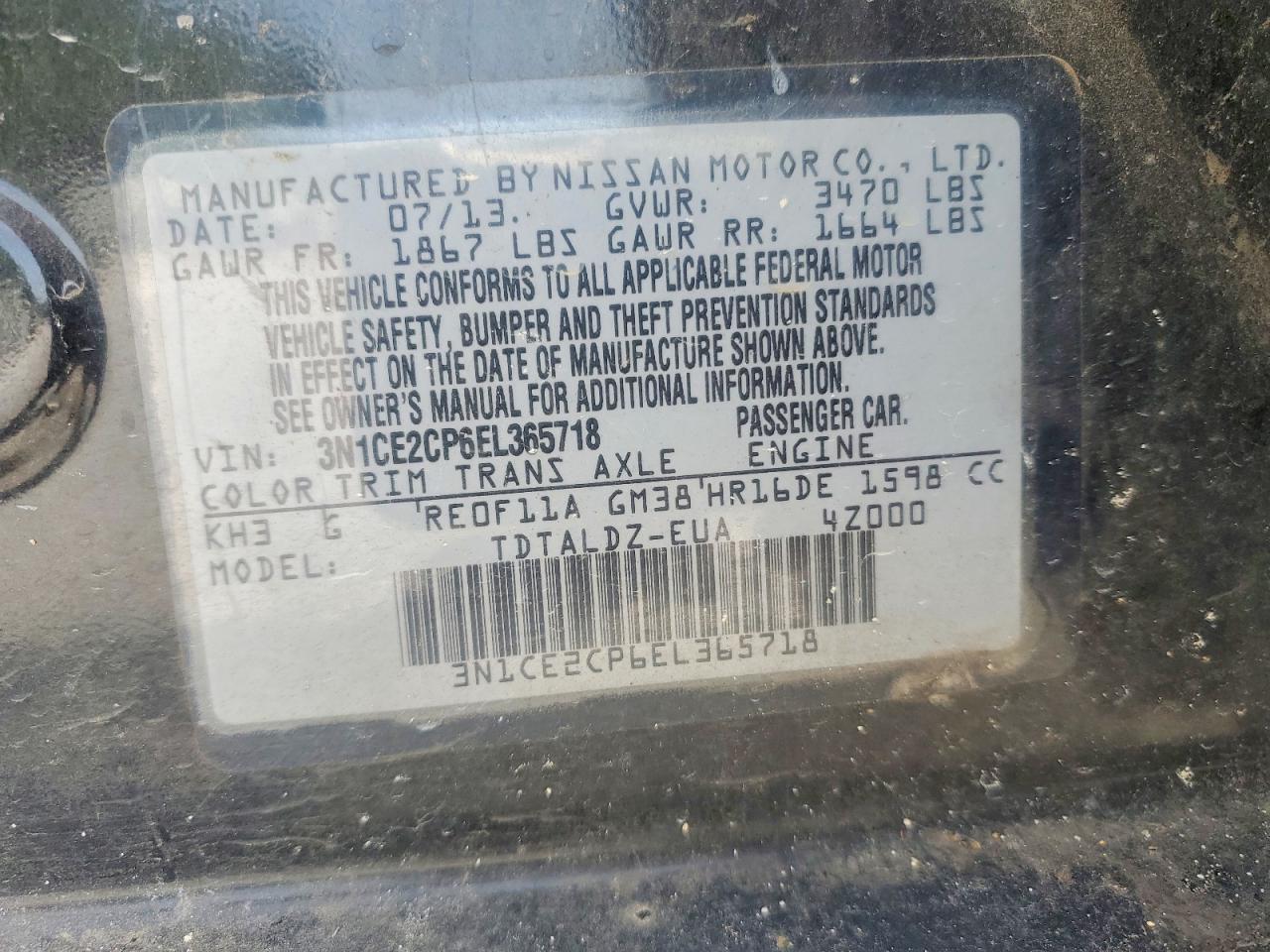 2014 Nissan Versa Note Sv Black vin: 3N1CE2CP6EL365718