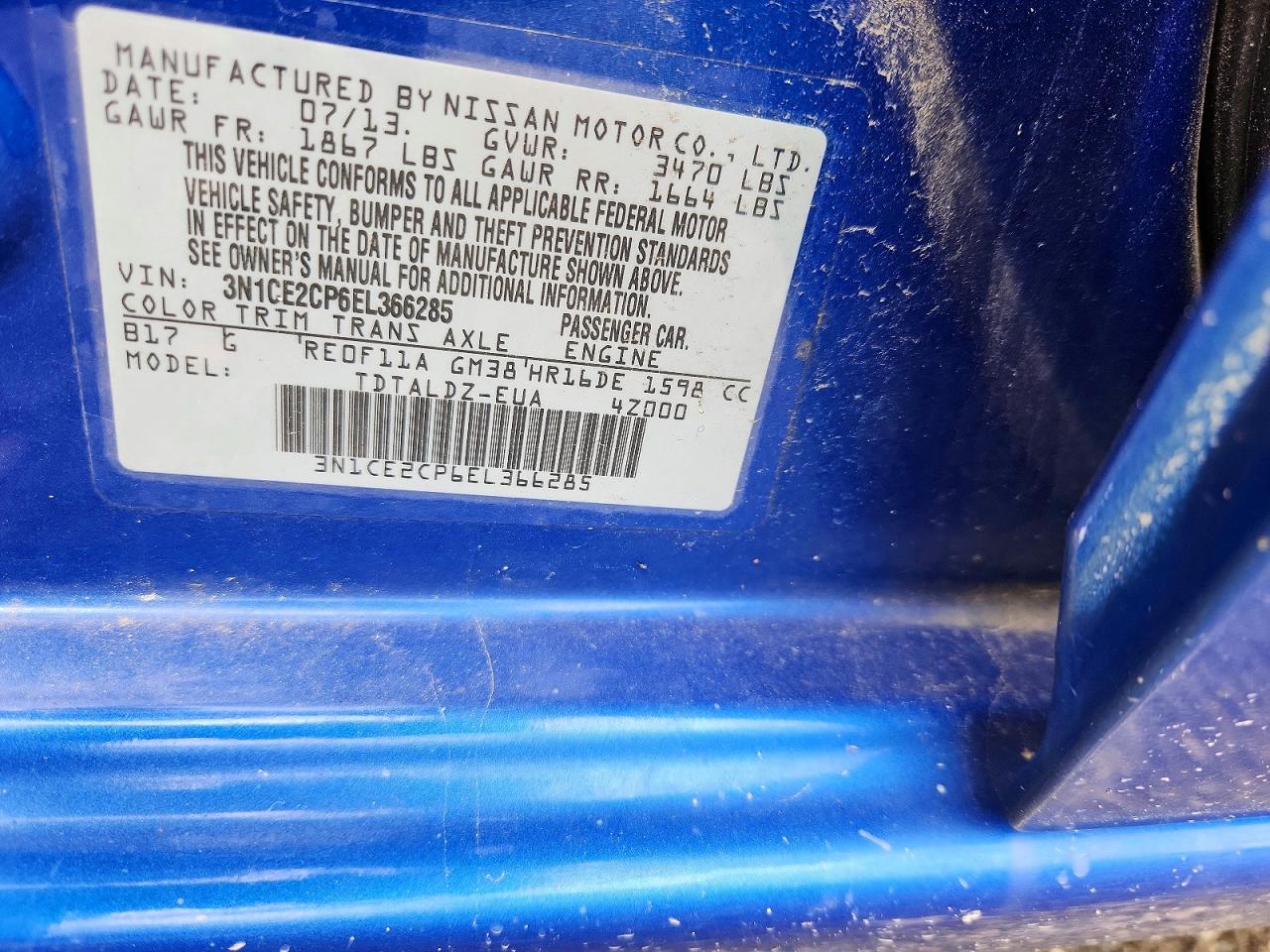 2014 Nissan Versa Note Sv Синий vin: 3N1CE2CP6EL366285