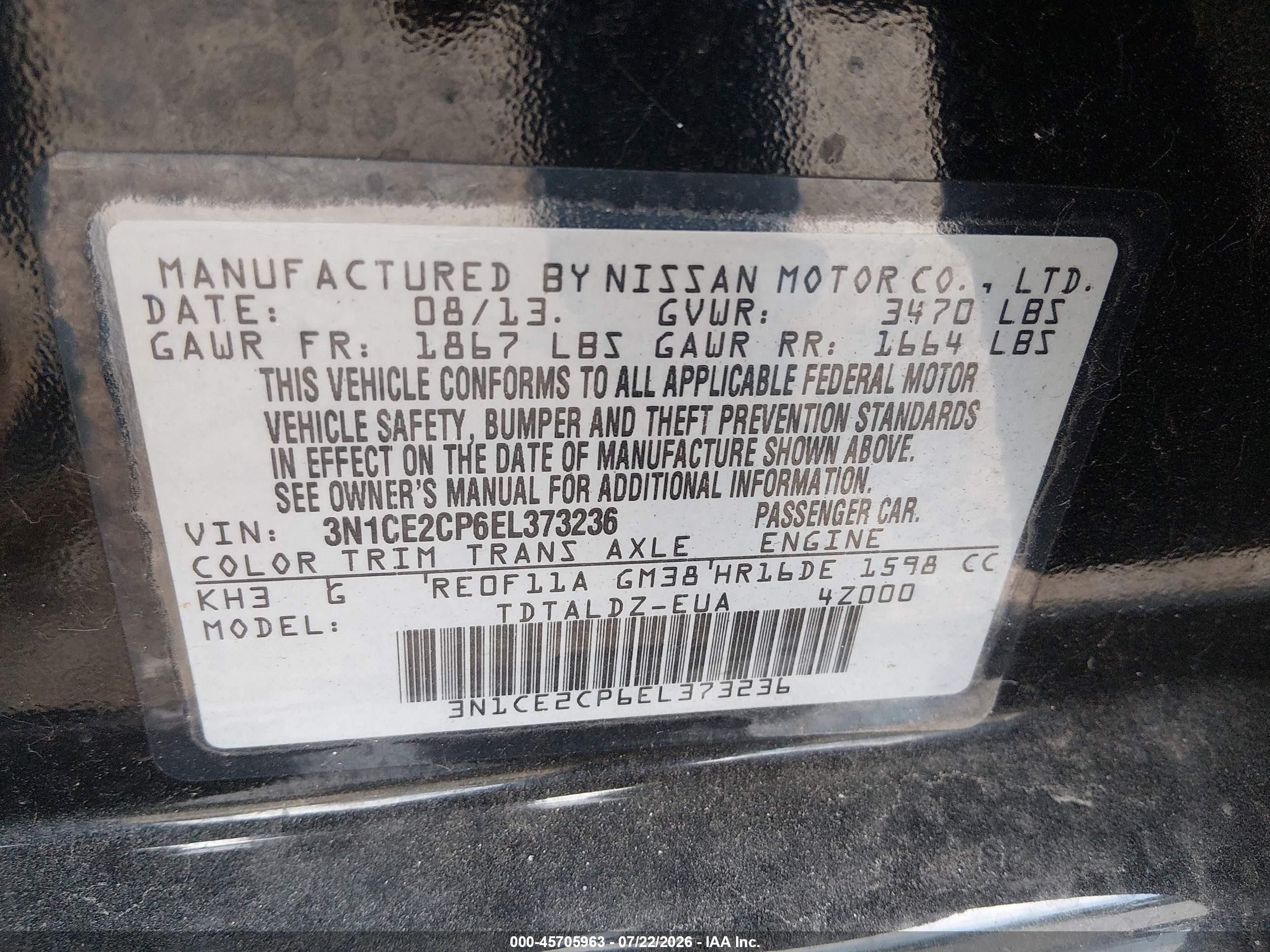 2014 Nissan Versa Note Sv Black vin: 3N1CE2CP6EL373236