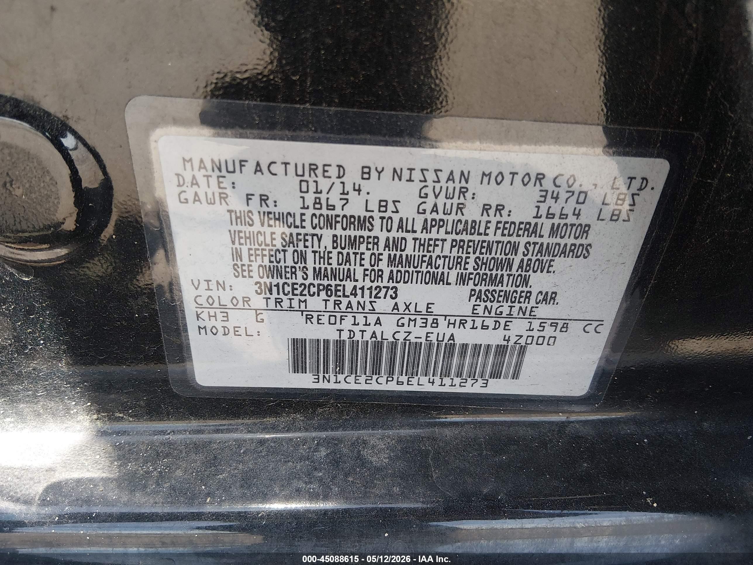 2014 Nissan Versa Note S Plus Black vin: 3N1CE2CP6EL411273