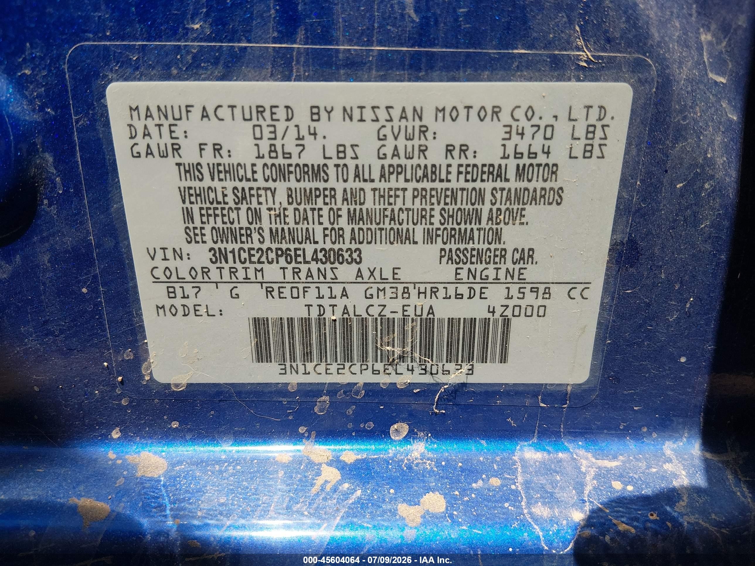 2014 Nissan Versa Note S Plus Blue vin: 3N1CE2CP6EL430633