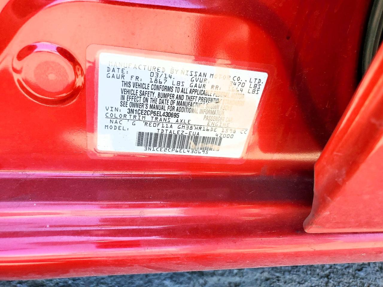 2014 Nissan Versa Note Sv Red vin: 3N1CE2CP6EL430695