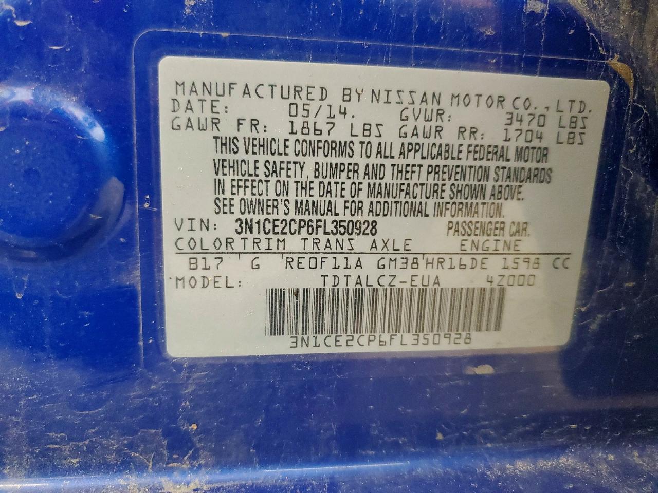2015 Nissan Versa Note S Plus Blue vin: 3N1CE2CP6FL350928