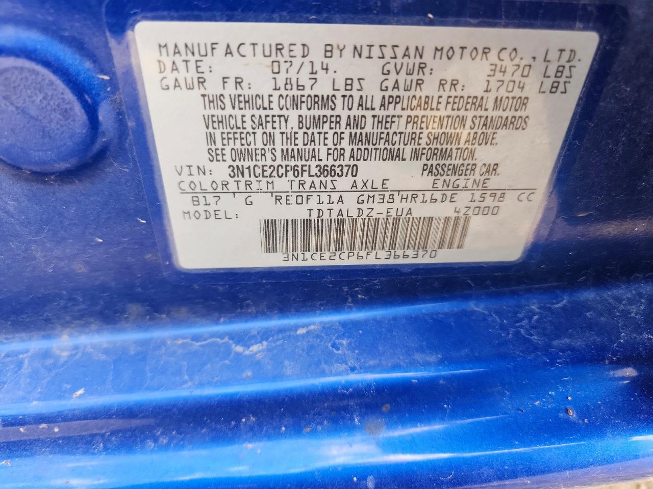2015 Nissan Versa Note Sv Синий vin: 3N1CE2CP6FL366370