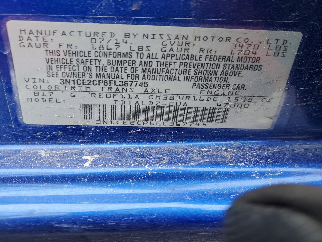2015 Nissan Versa Note S Blue vin: 3N1CE2CP6FL367745