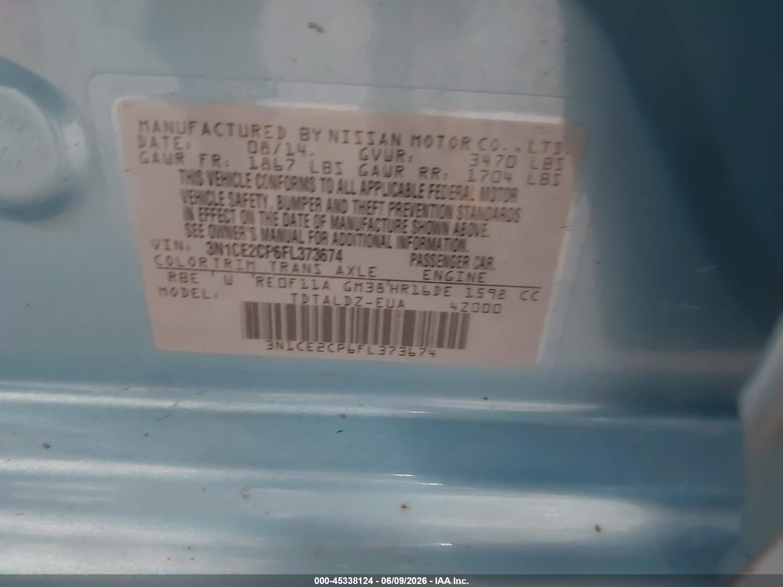 2015 Nissan Versa Note Sv Blue vin: 3N1CE2CP6FL373674