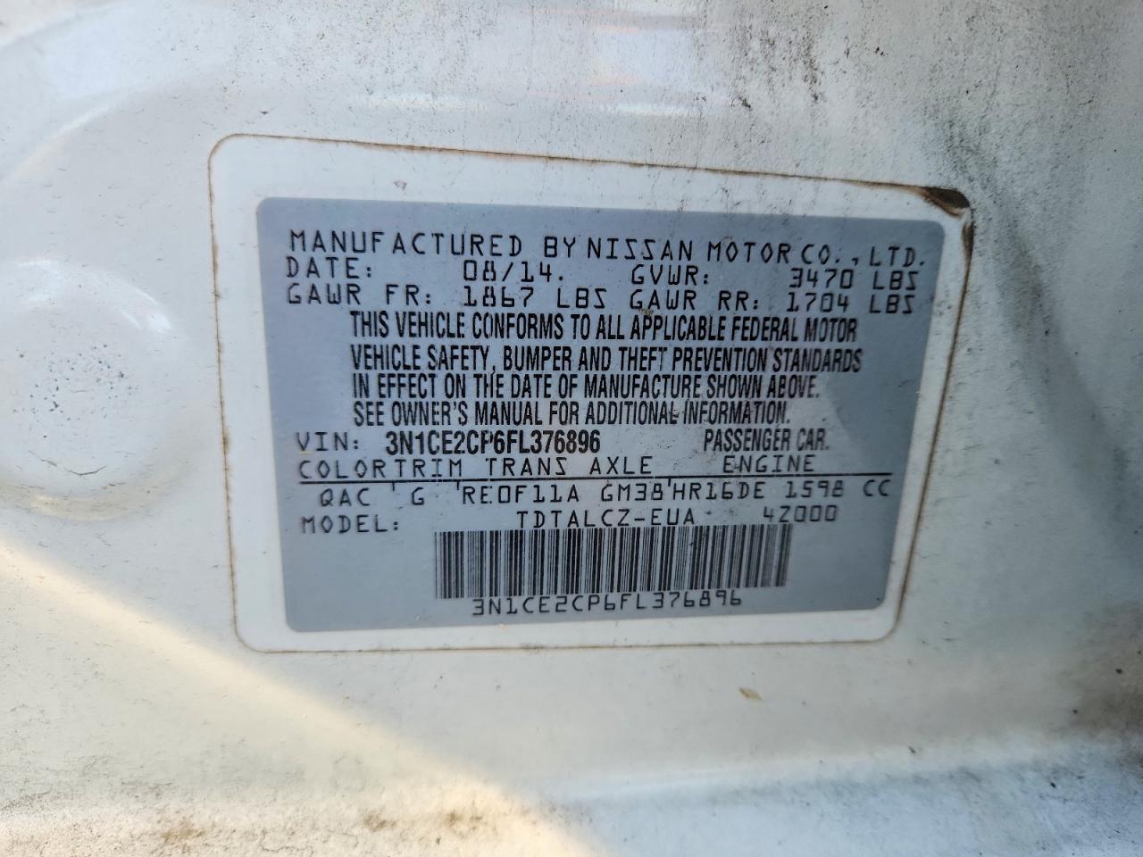 2015 Nissan Versa Note S Plus White vin: 3N1CE2CP6FL376896