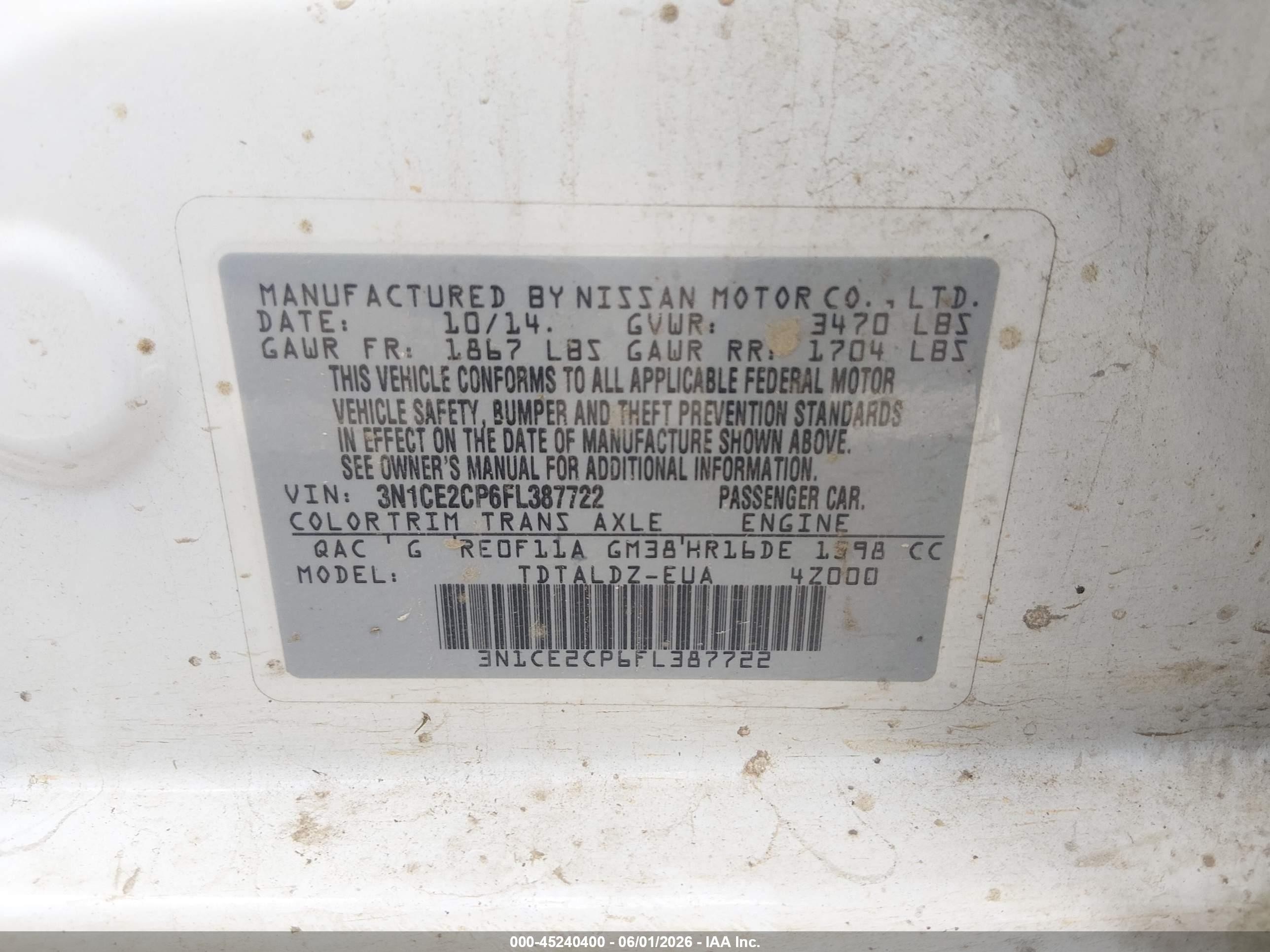2015 Nissan Versa Note Sv White vin: 3N1CE2CP6FL387722