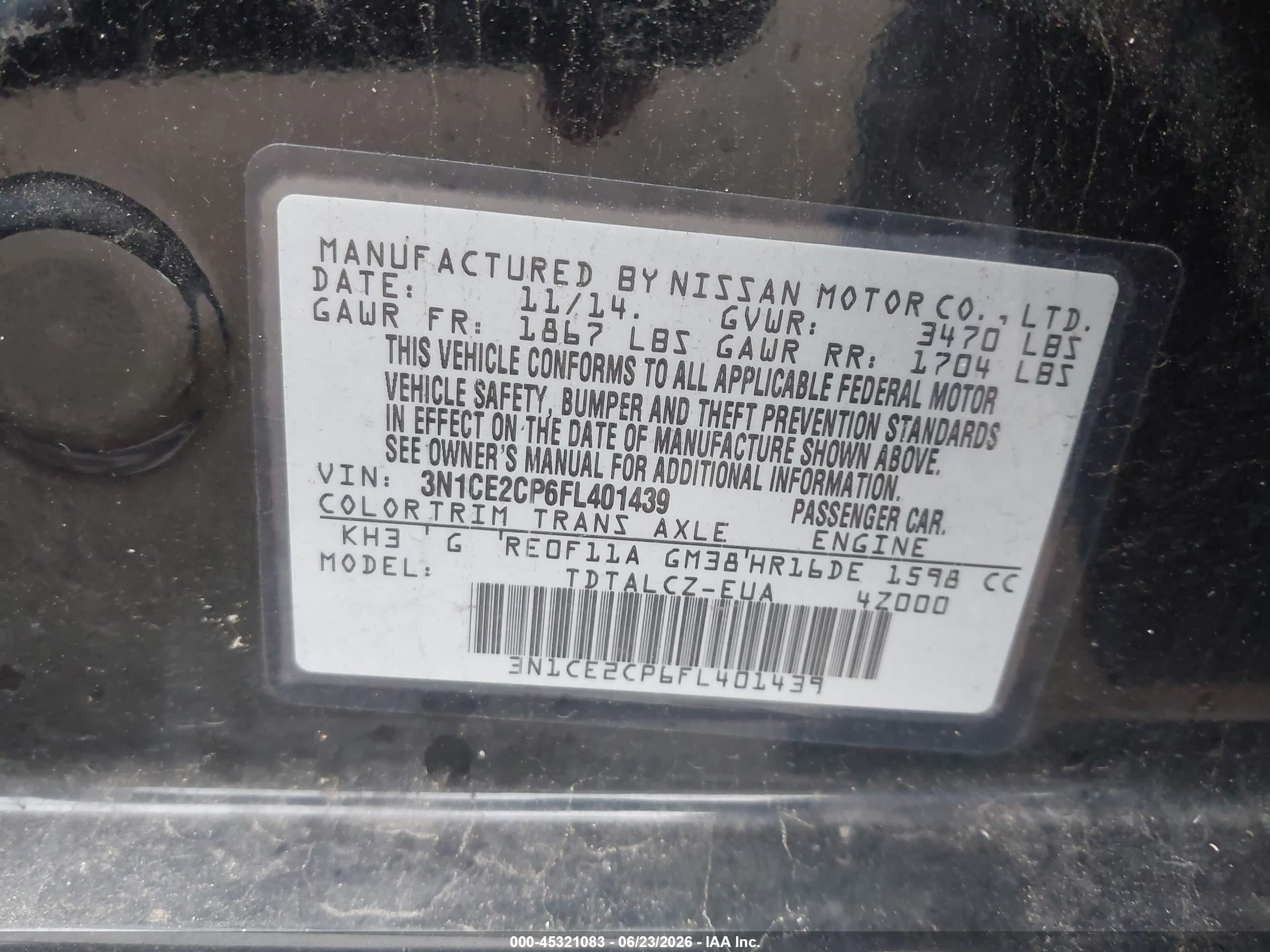 2015 Nissan Versa Note S Plus Black vin: 3N1CE2CP6FL401439