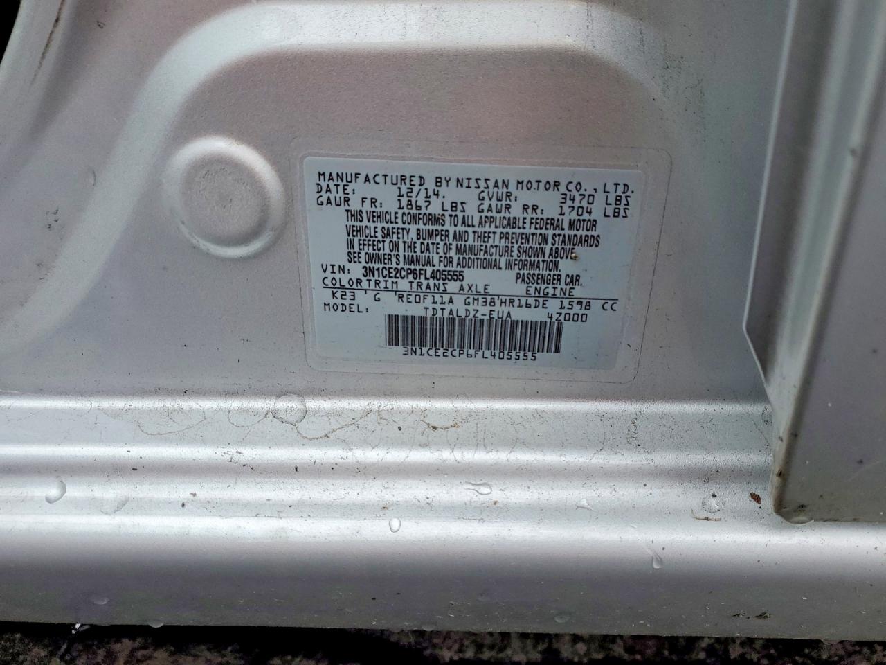 2015 Niss Versa Silver vin: 3N1CE2CP6FL405555