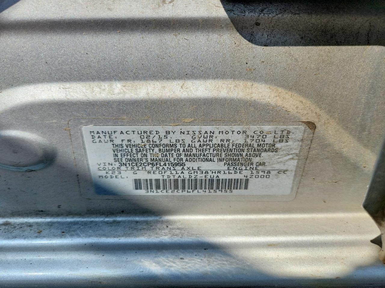 2015 Nissan Versa Note Sv Silver vin: 3N1CE2CP6FL415955