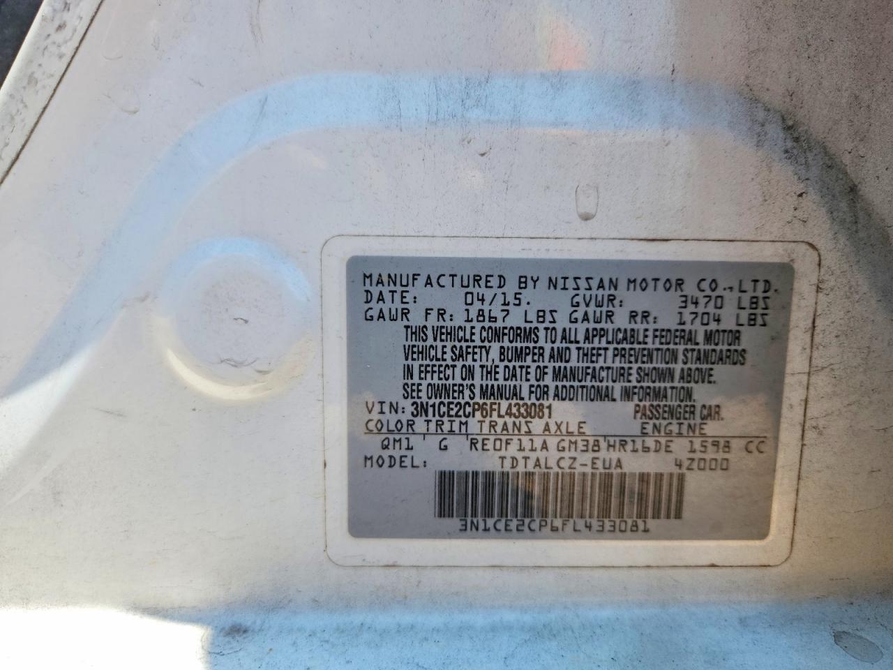 2015 Nissan Versa Note S Plus White vin: 3N1CE2CP6FL433081