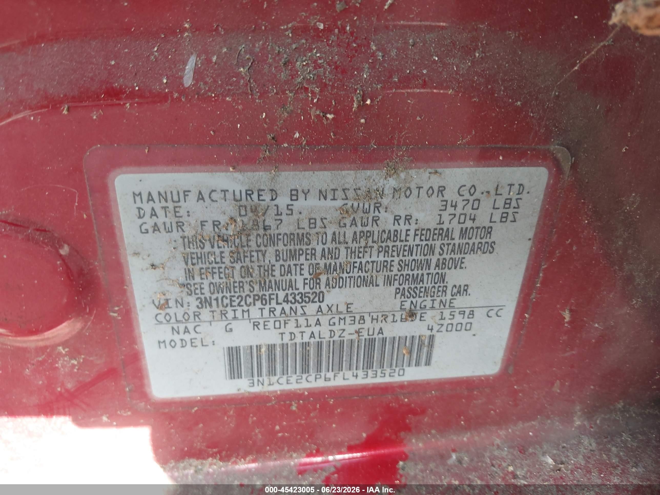 2015 Nissan Versa Note Sv Red vin: 3N1CE2CP6FL433520