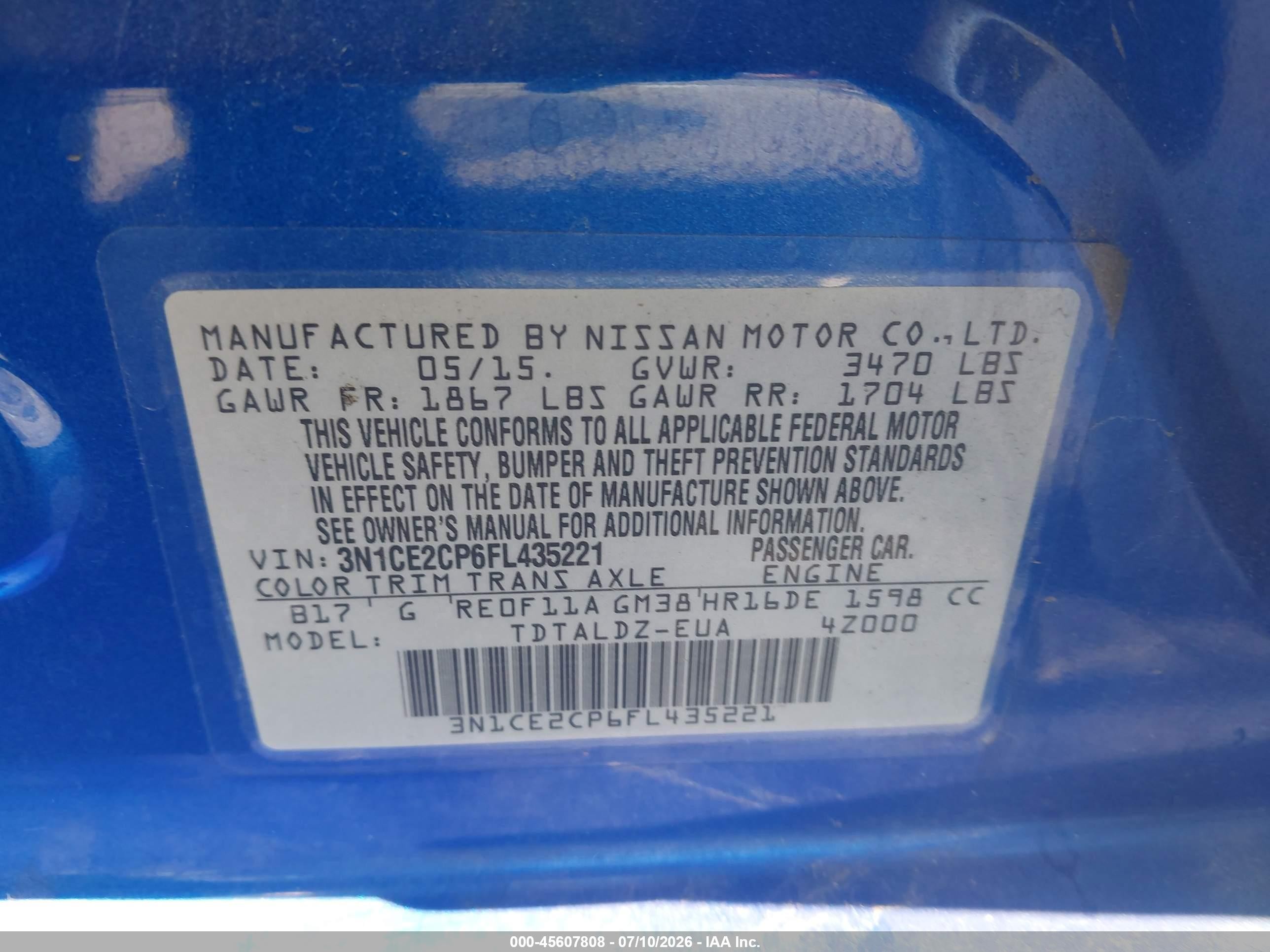 2015 Nissan Versa Note Sv Blue vin: 3N1CE2CP6FL435221