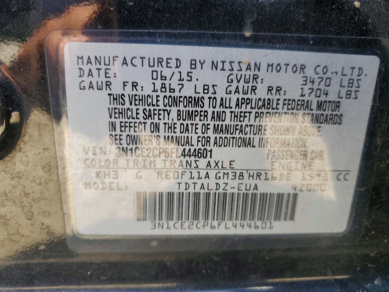 2015 Nissan Versa Note Sv Черный vin: 3N1CE2CP6FL444601