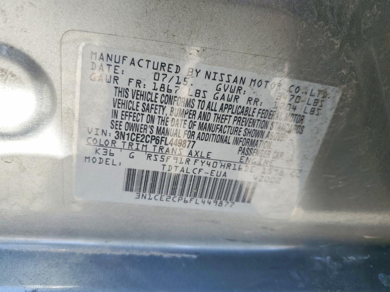 2015 Nissan Versa Note S Серебряный vin: 3N1CE2CP6FL449877