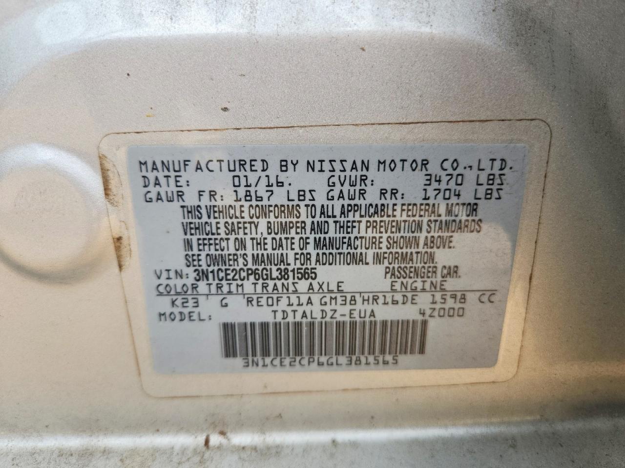 2016 Nissan Versa Note Sv Silver vin: 3N1CE2CP6GL381565