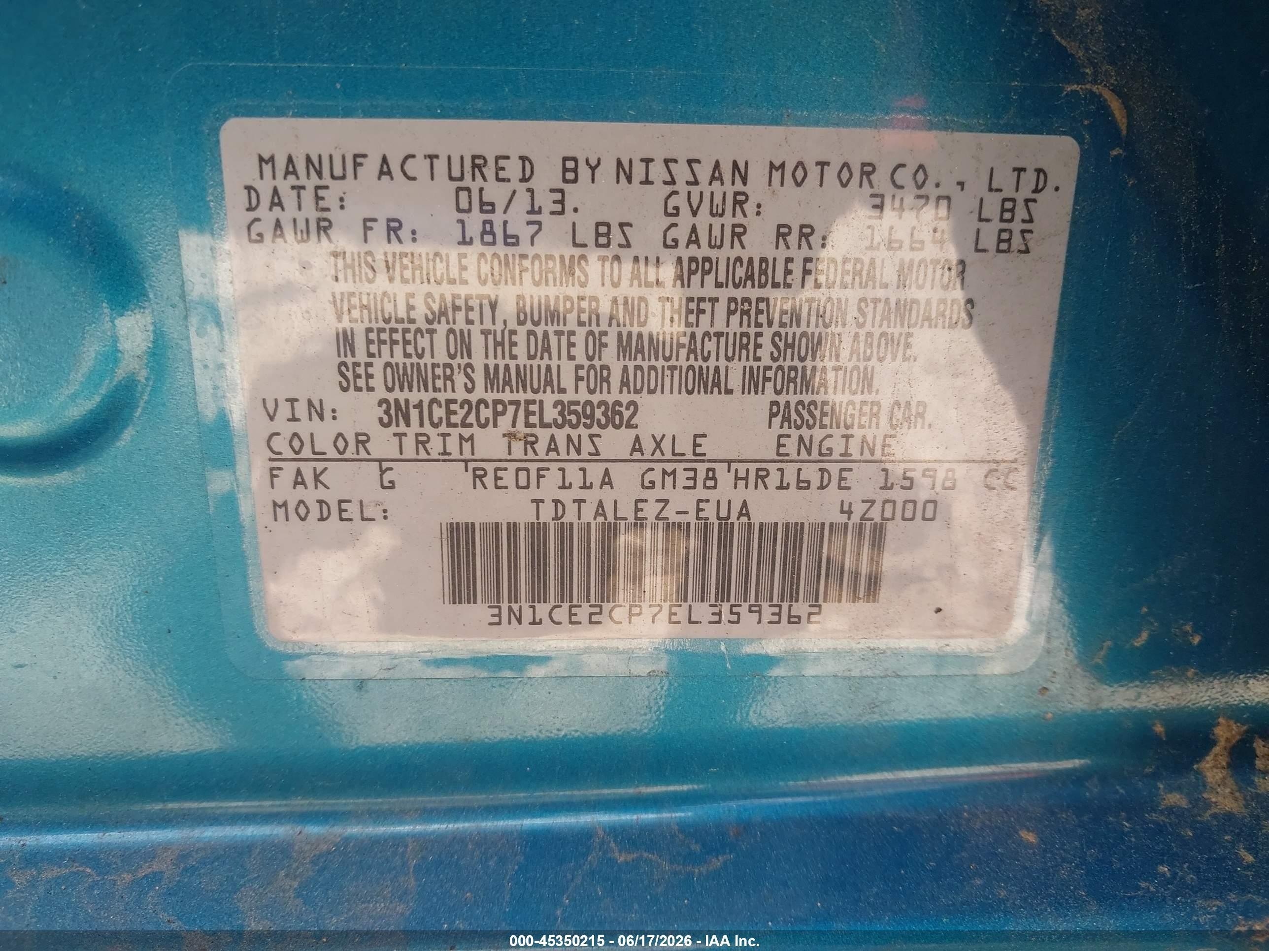 2014 Nissan Versa Note Sv Blue vin: 3N1CE2CP7EL359362