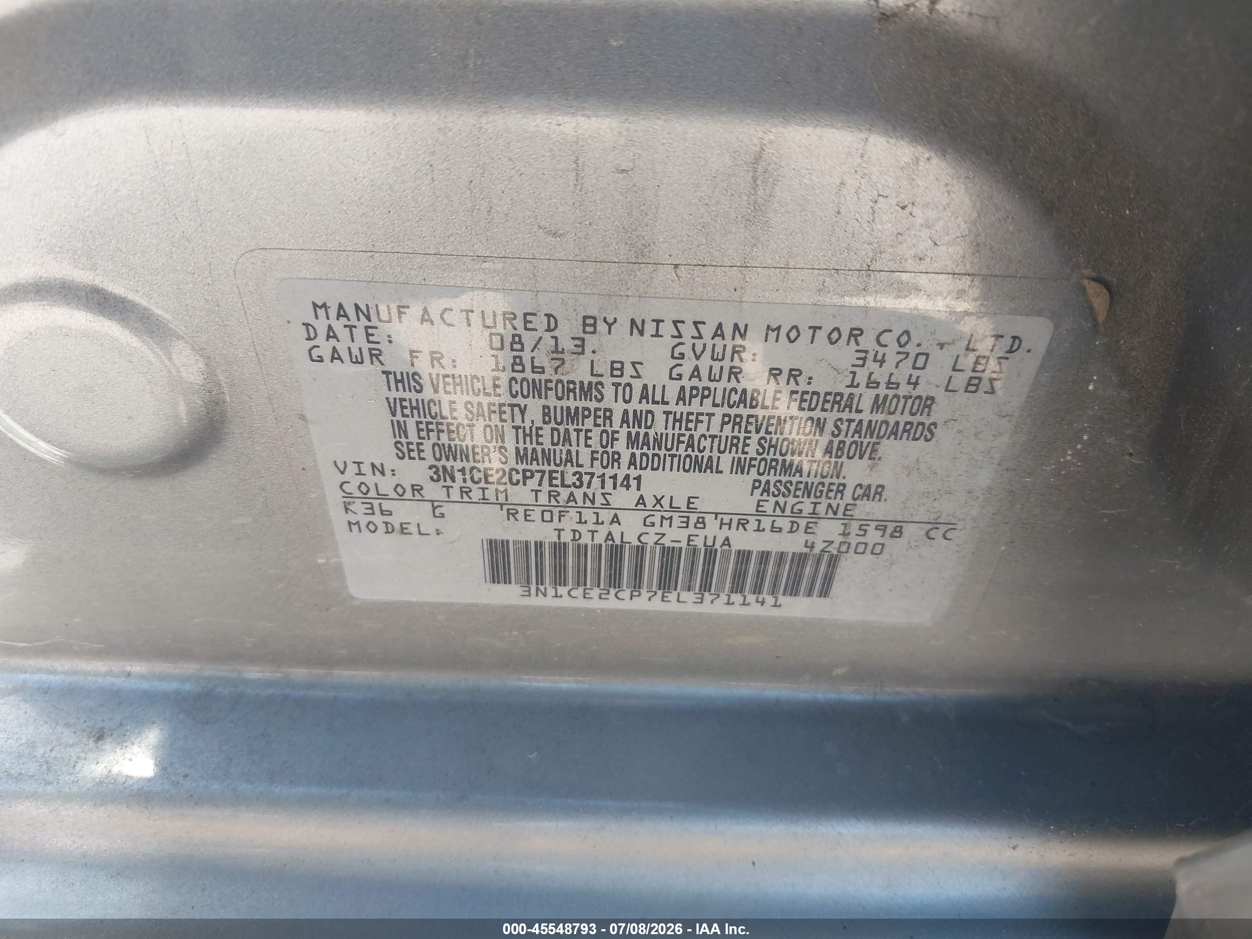 2014 Nissan Versa Note S Plus Silver vin: 3N1CE2CP7EL371141